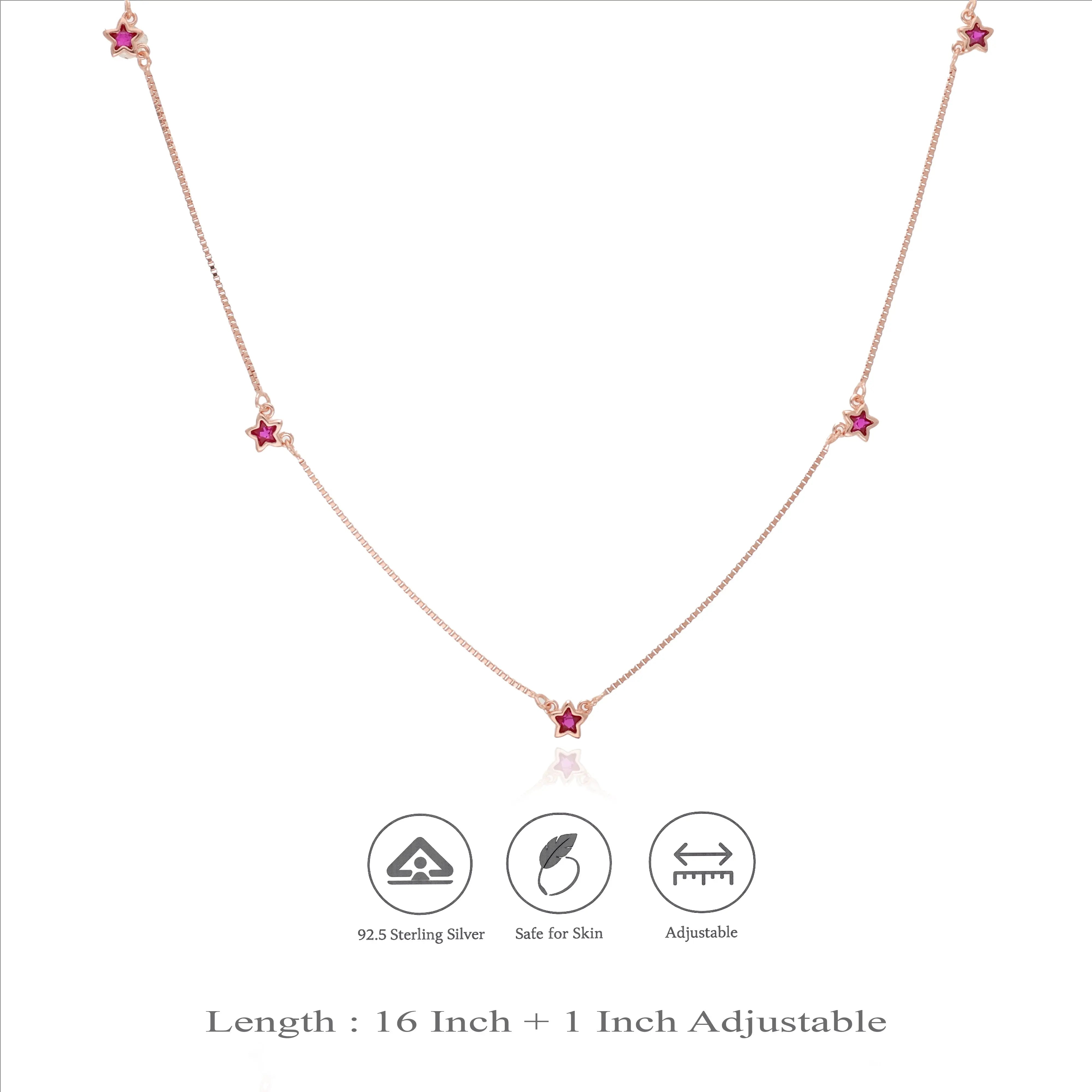 925 Silver Red Star Charm Chain Necklace