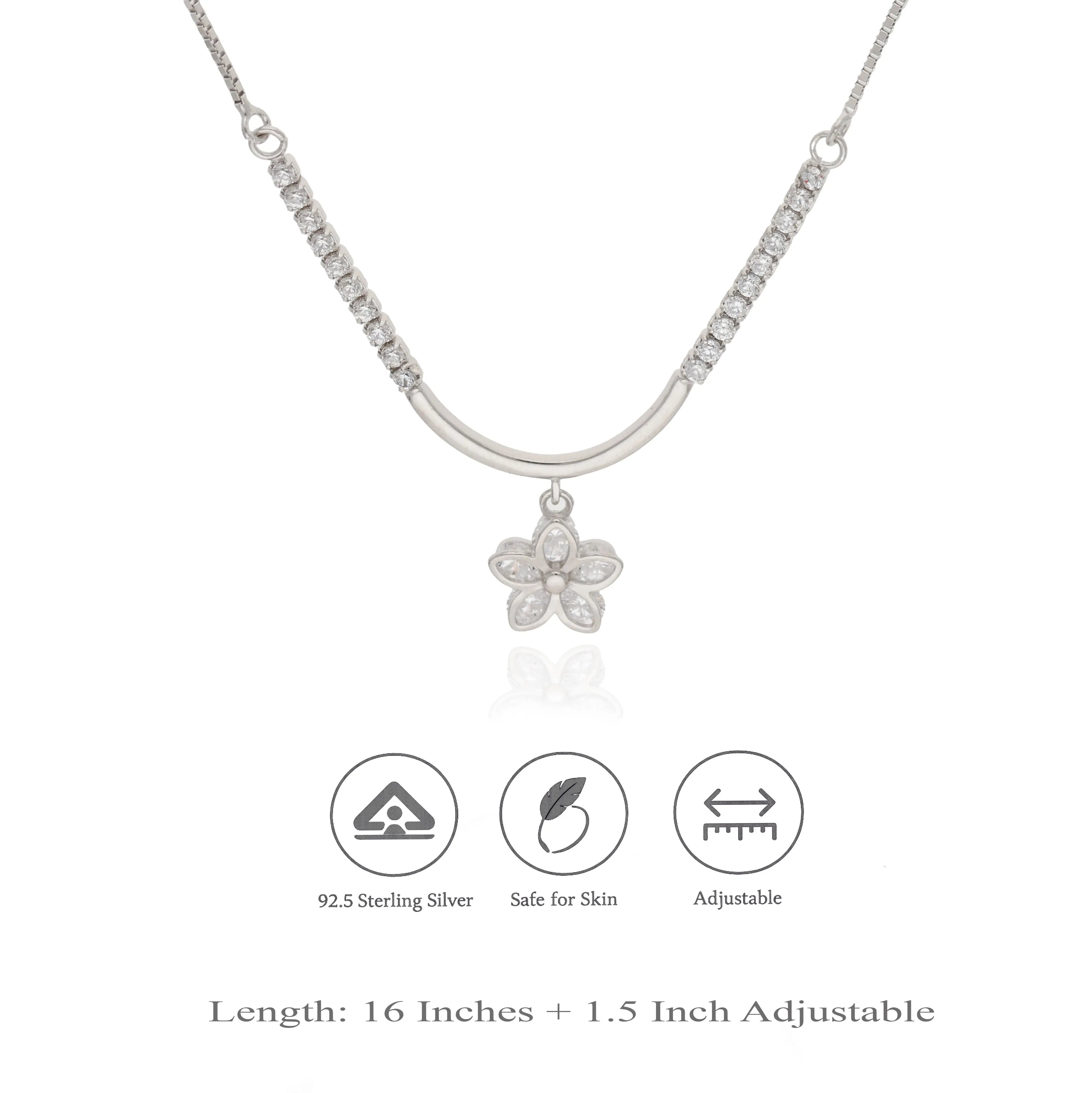 925 Sterling Silver Flower Charm Necklace
