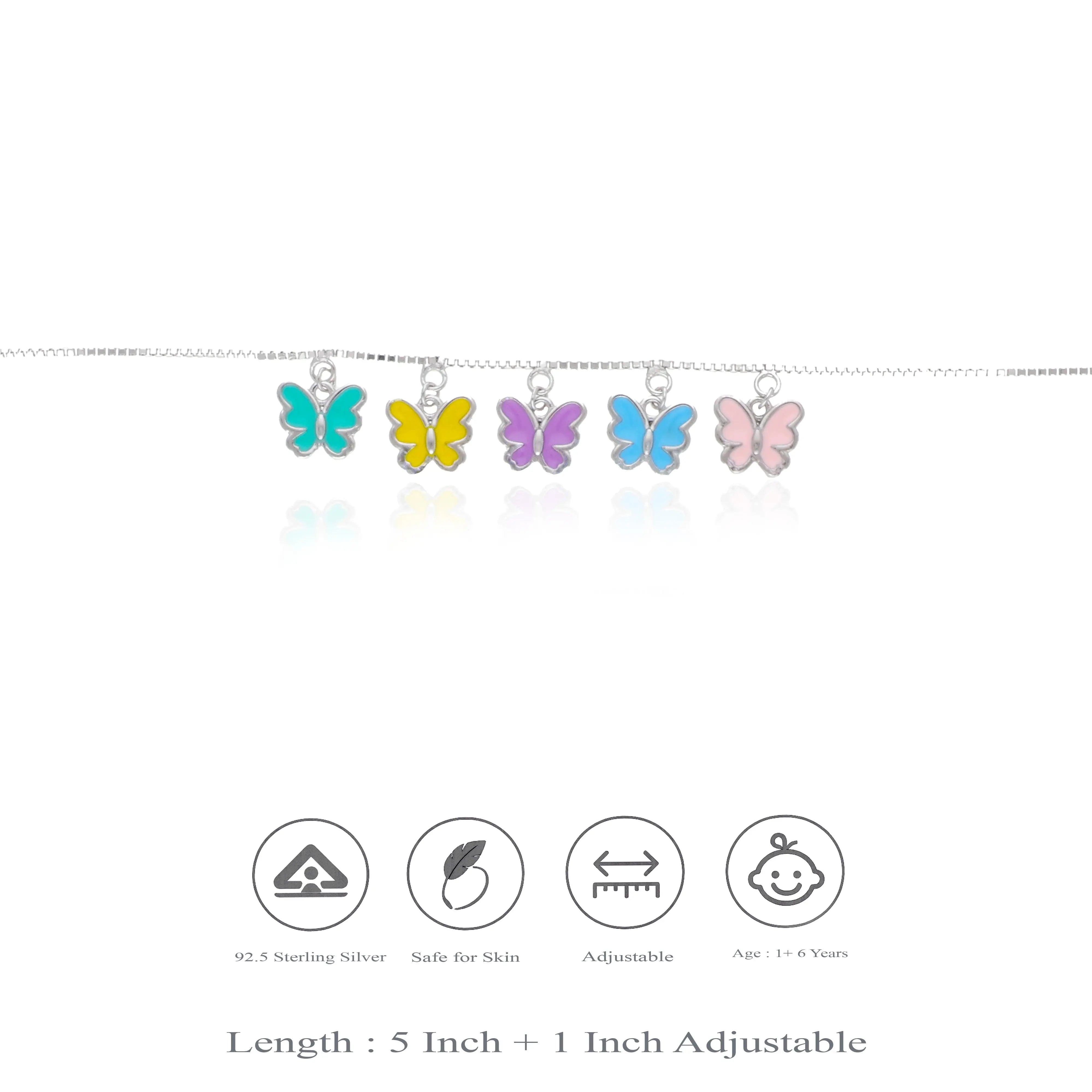 925 Silver Colorful Butterfly Charm Kids Bracelet