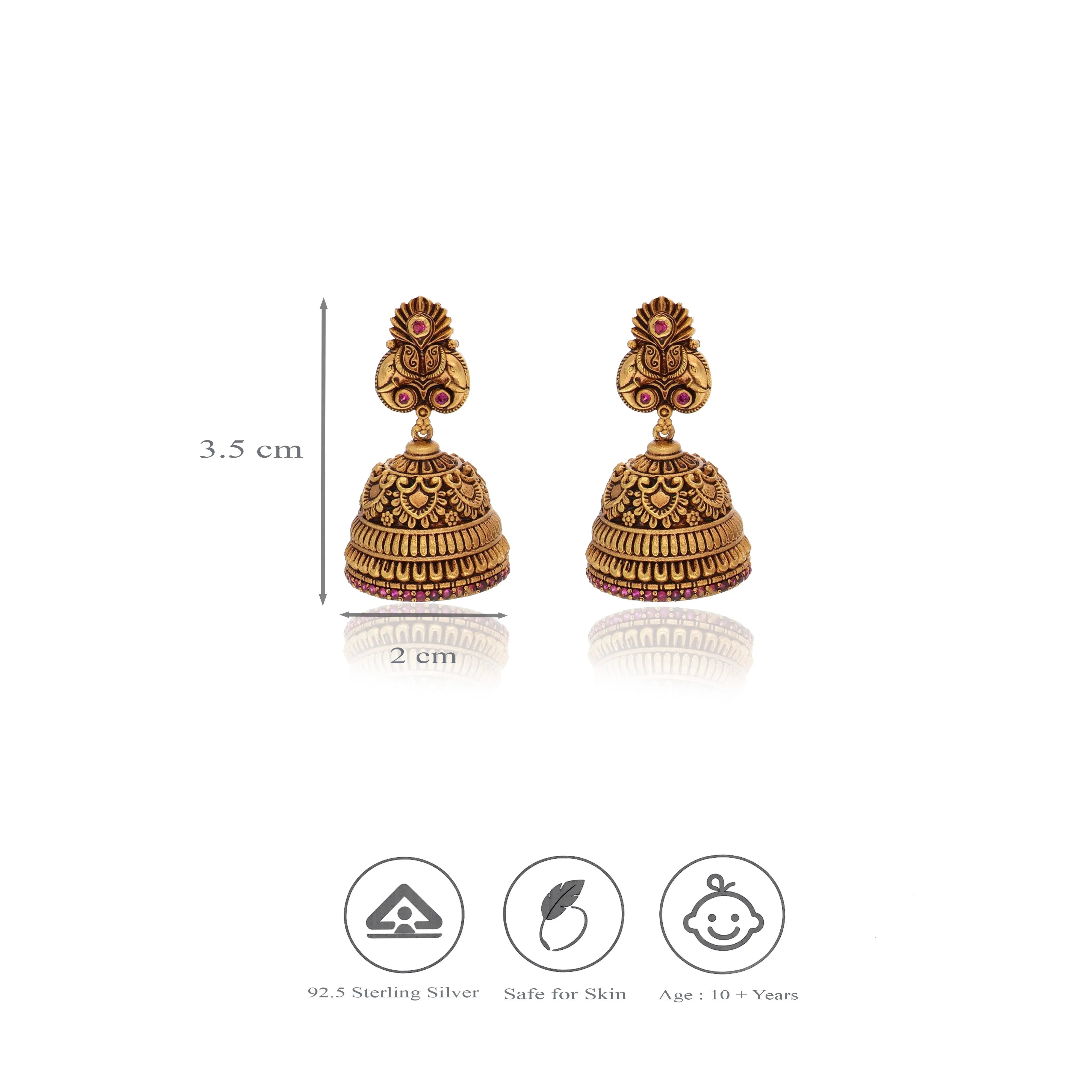 Majestic Elephant Nakshi 925 Silver Traditional Jhumkas