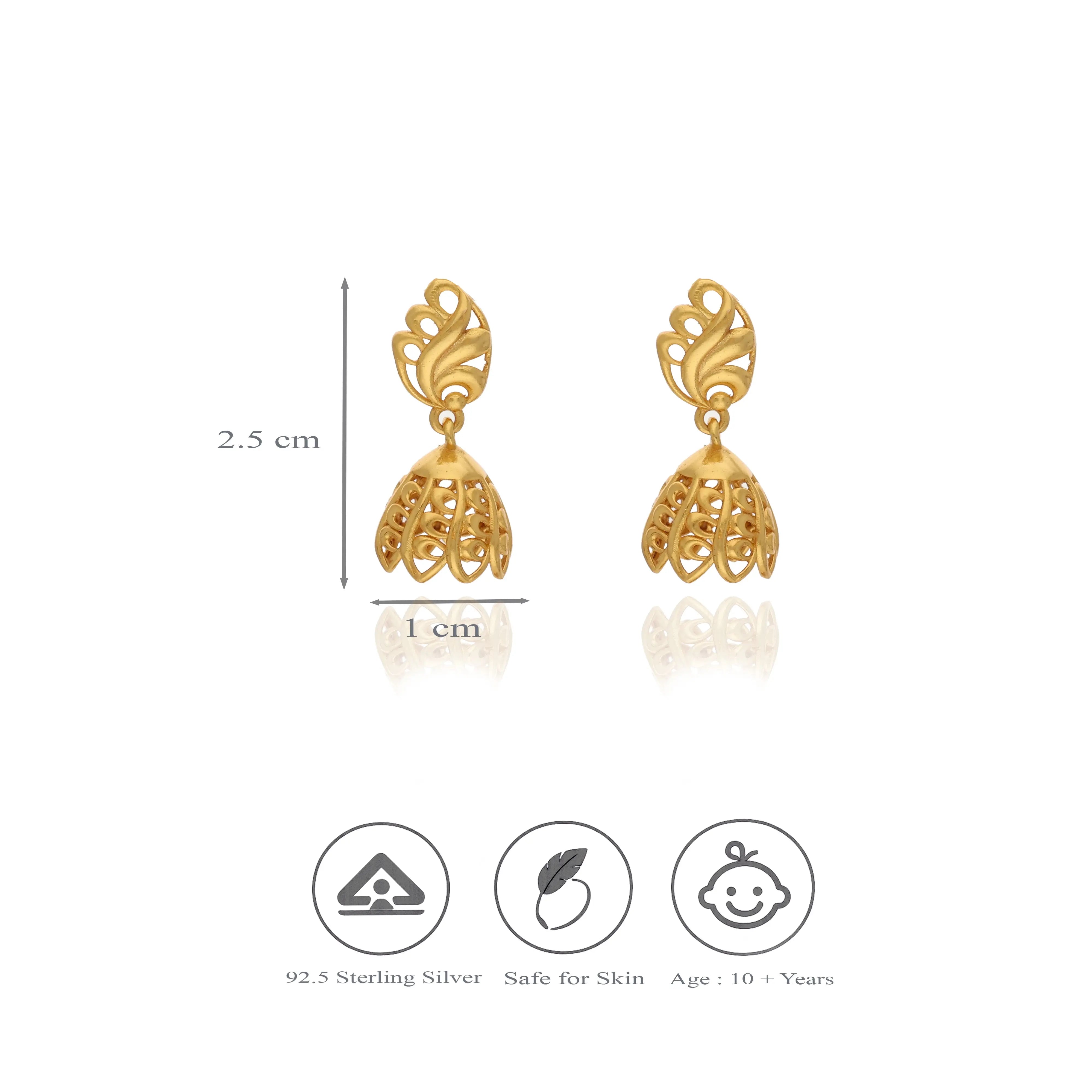 925 Silver Jhumkas with Curved Leaf Design