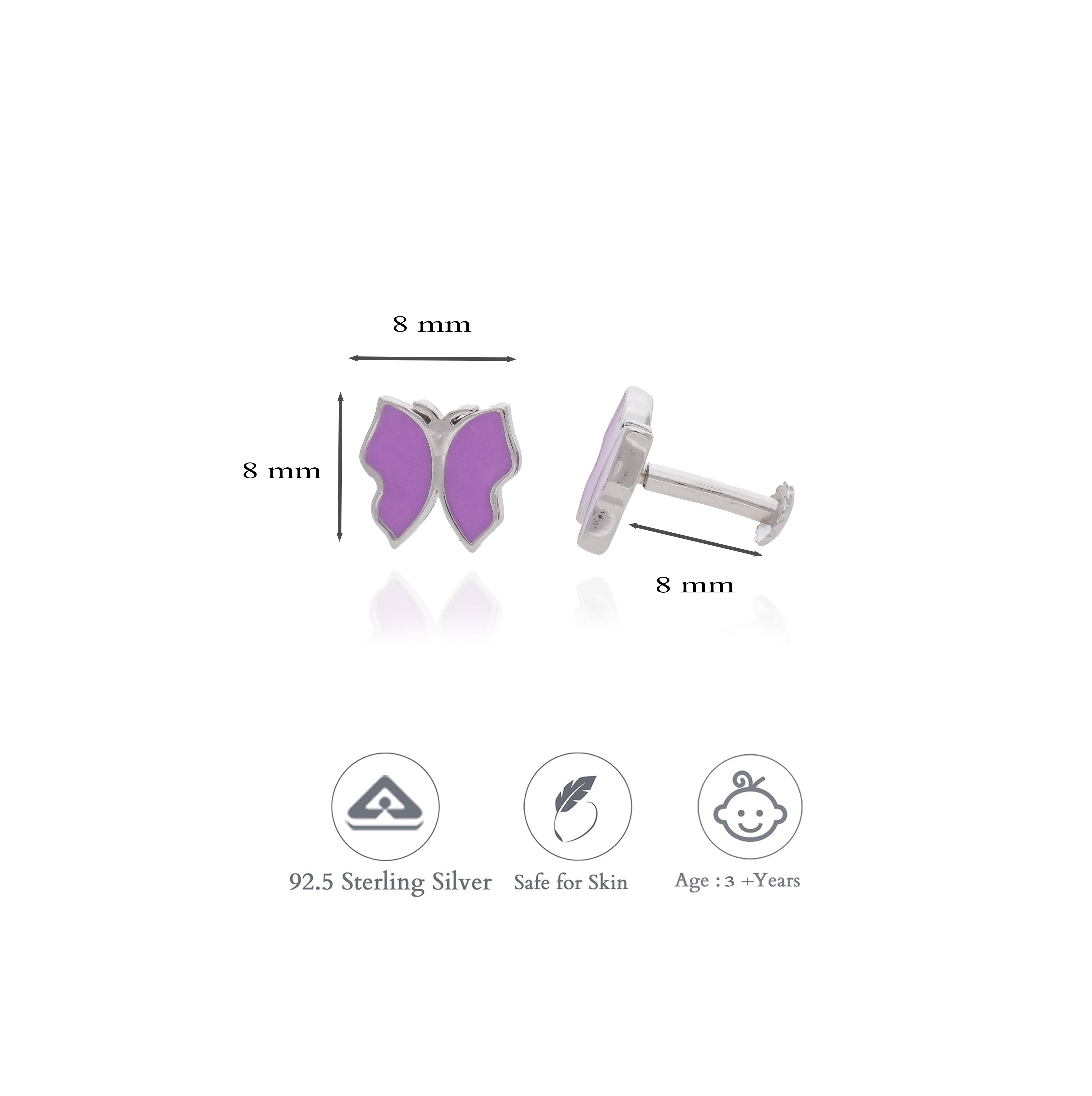 Violet Butterfly 925 Sterling Silver Kids Stud (3+ Yrs)