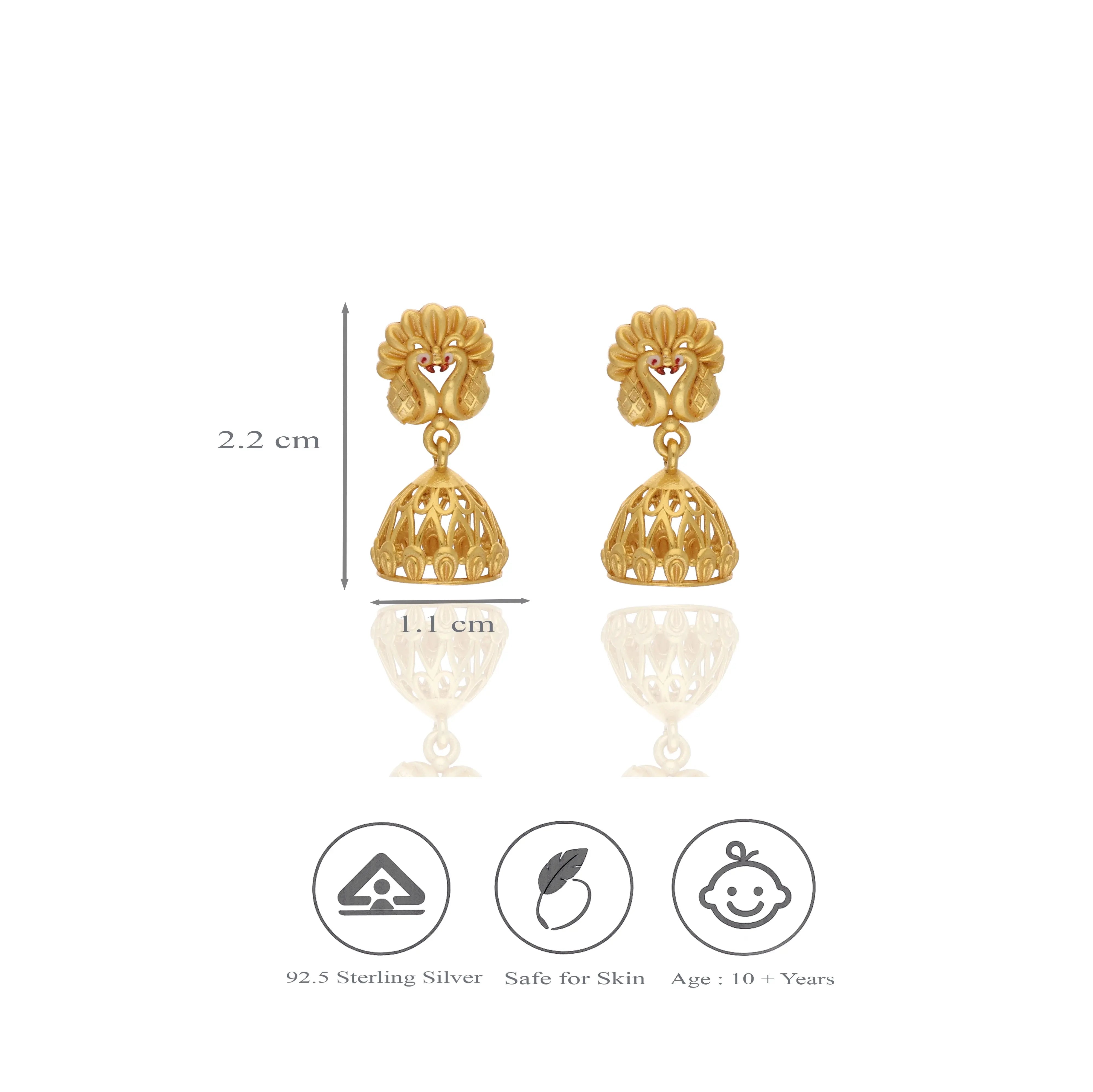 925 Silver Gold Polish Twin Peacock Design Jhumkas