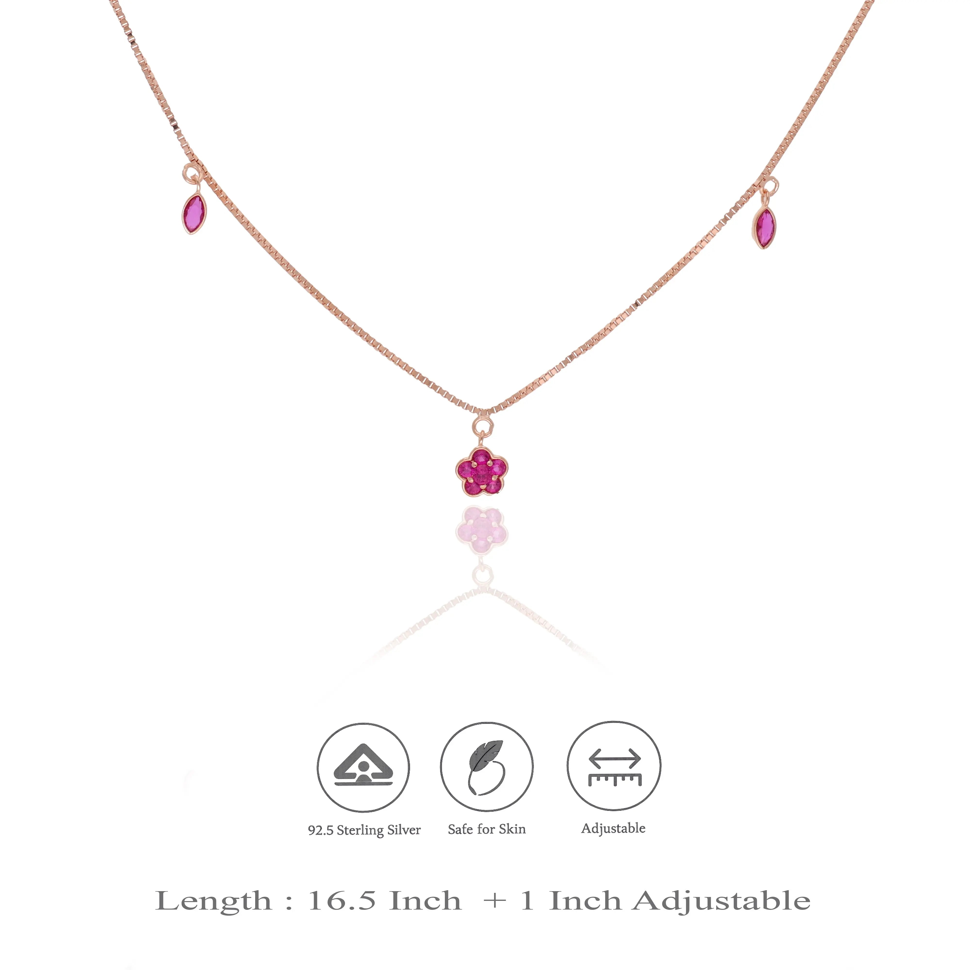 Ruby Clover Charm 925 Silver Chain Necklace