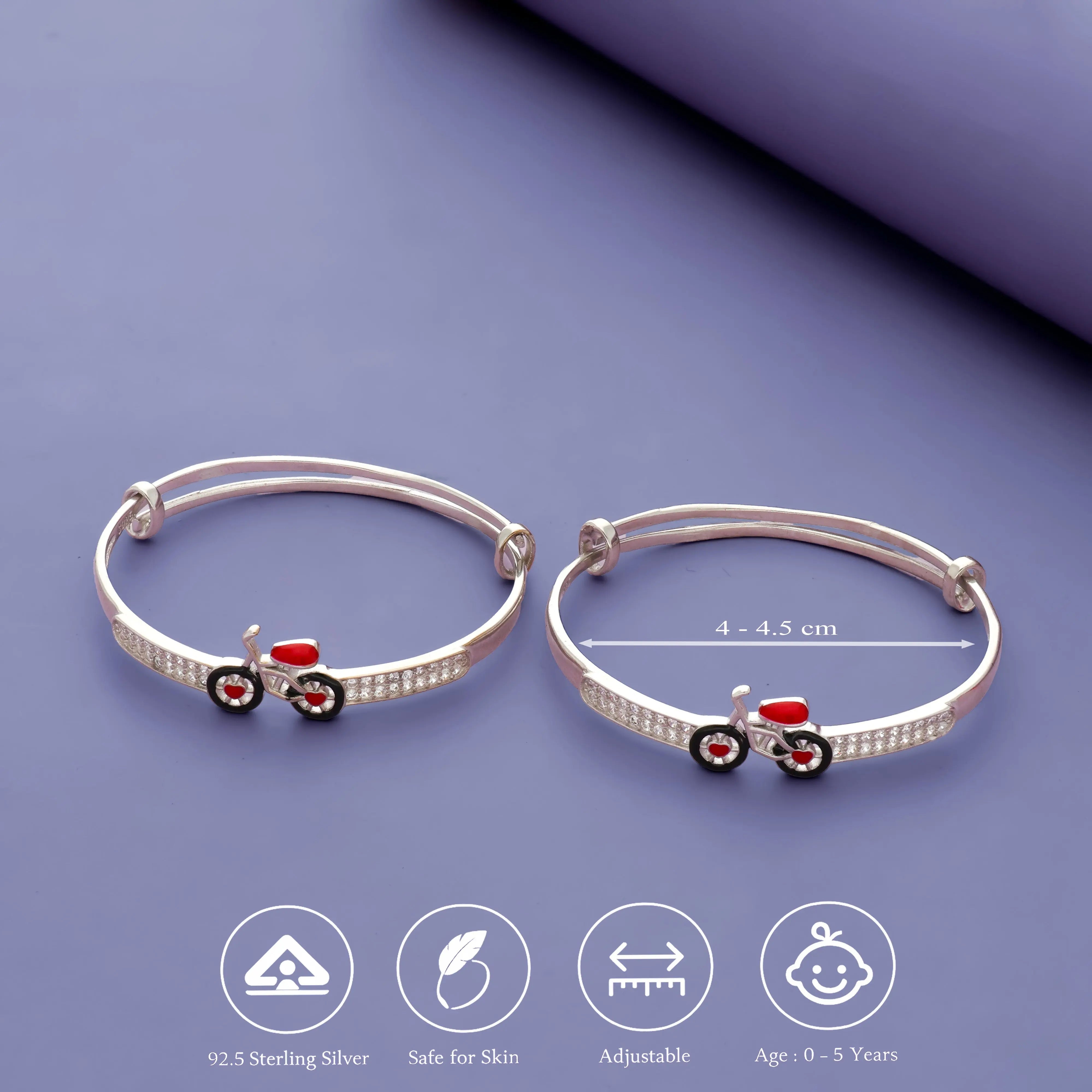 925 Silver Joyful Bicycle Kids Bangles (0-5 Yrs)