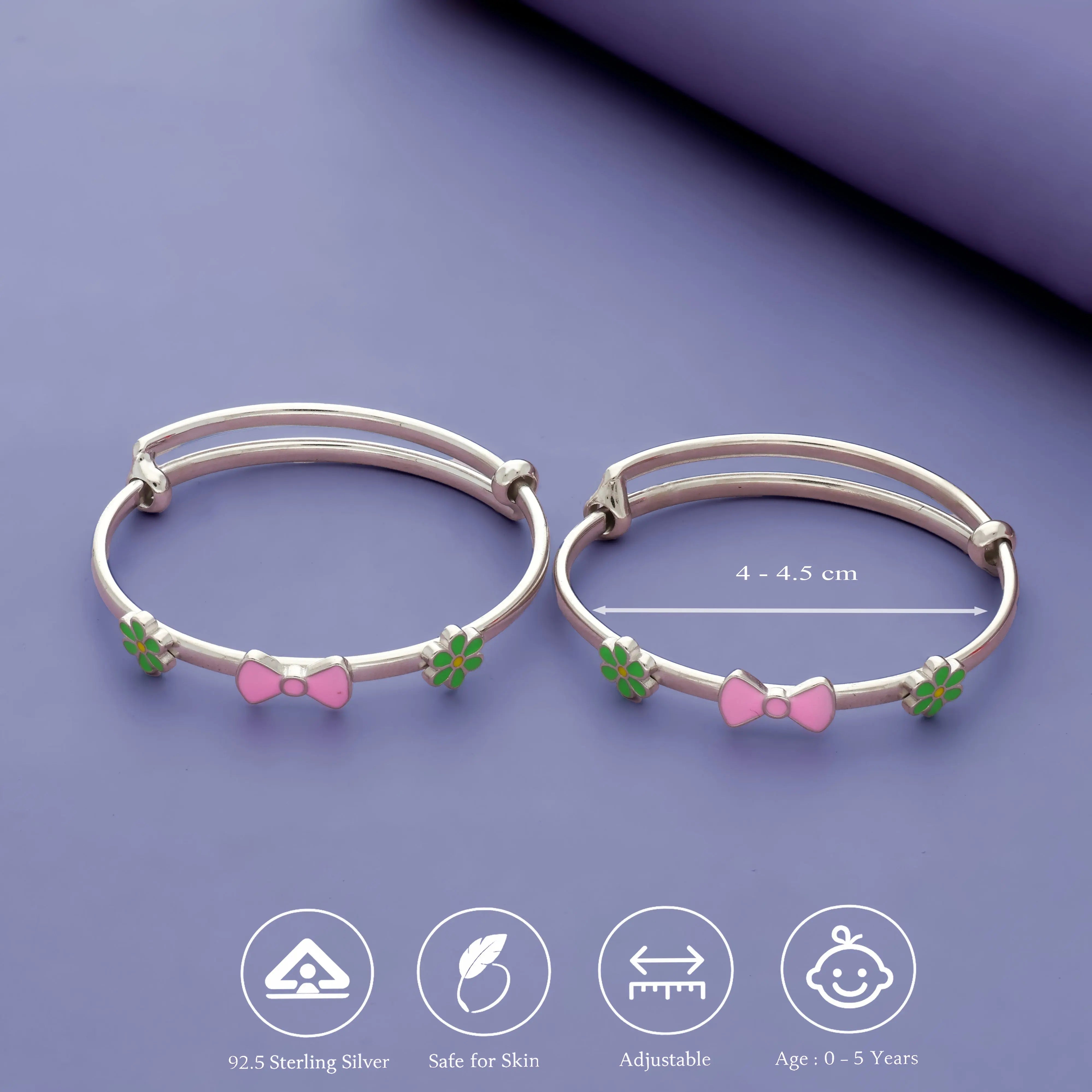 Flower Bow 925 Silver Kids Bangles (0-5 Yrs)
