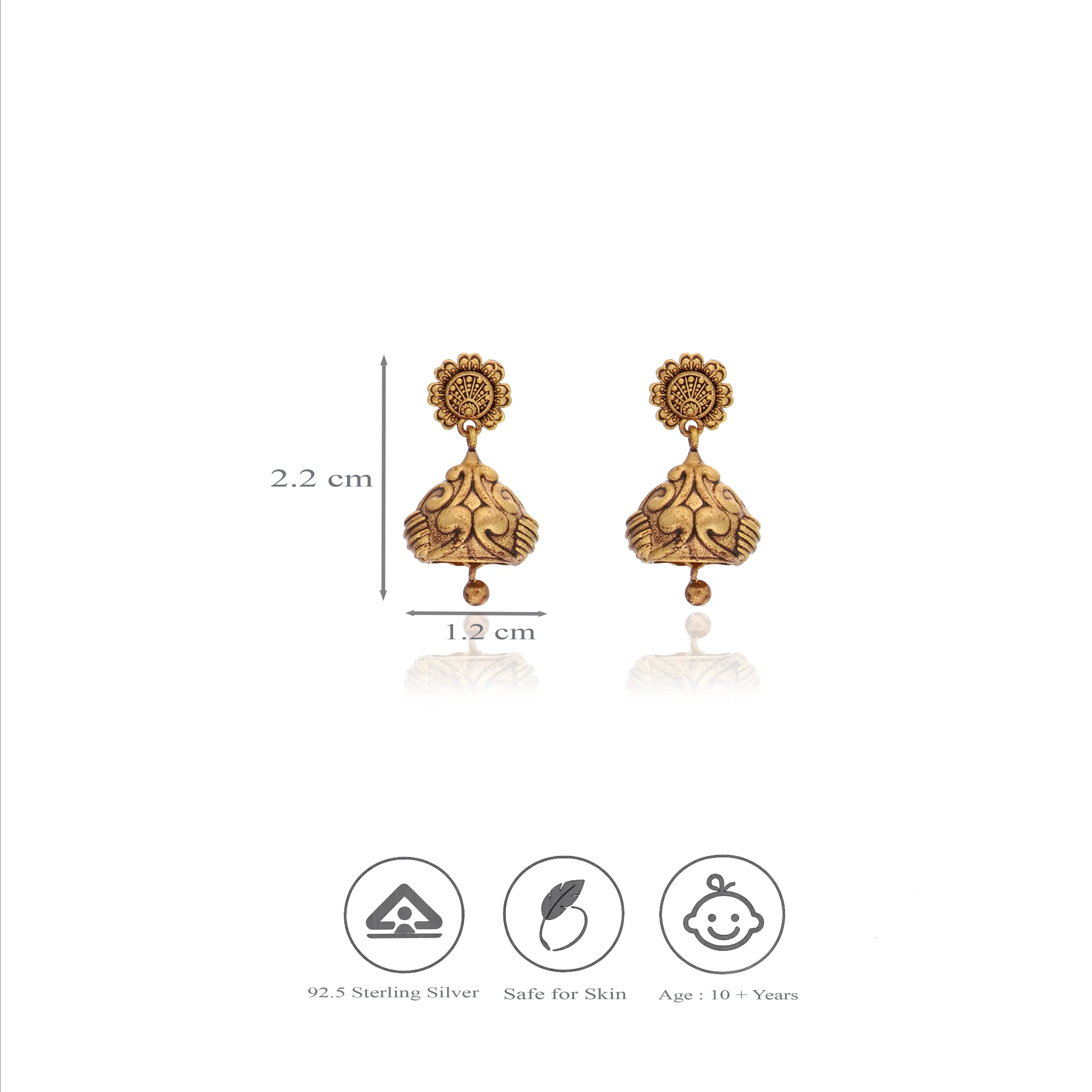 925 Silver Temple Bloom Jhumka Earrings