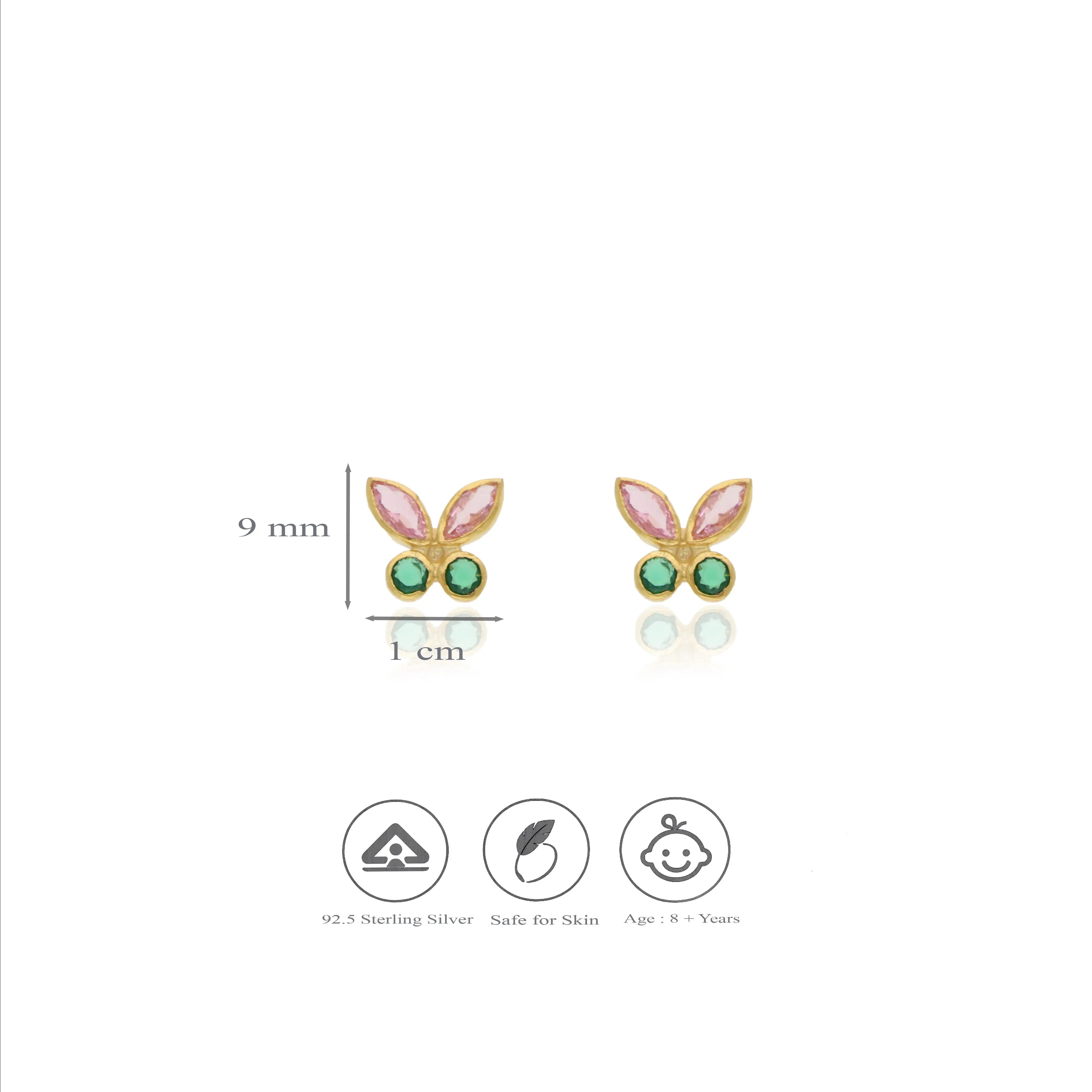 925 Silver Two-Tone Butterfly Stud Earrings