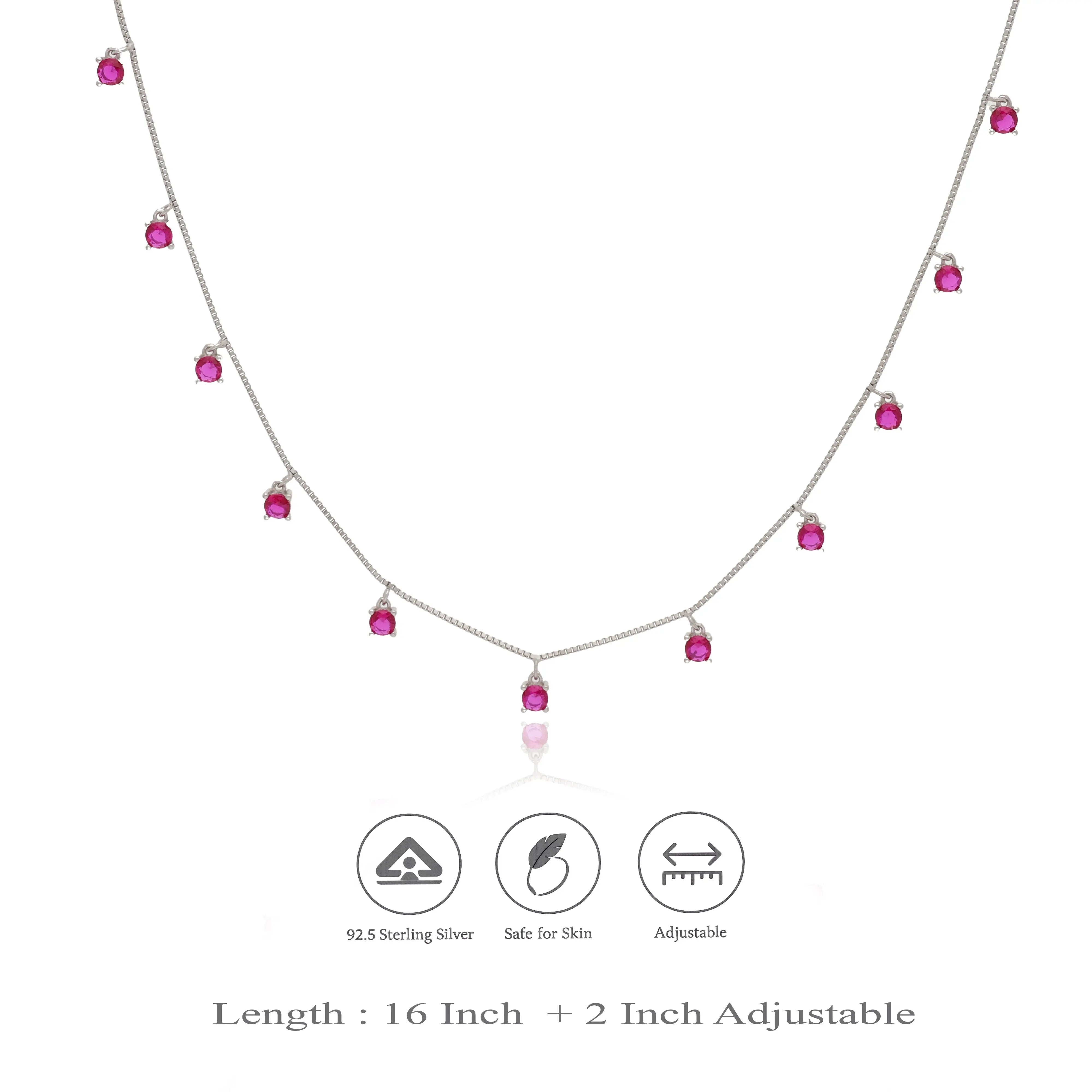 Red Stone 925 Silver Party Wear Charm Necklace