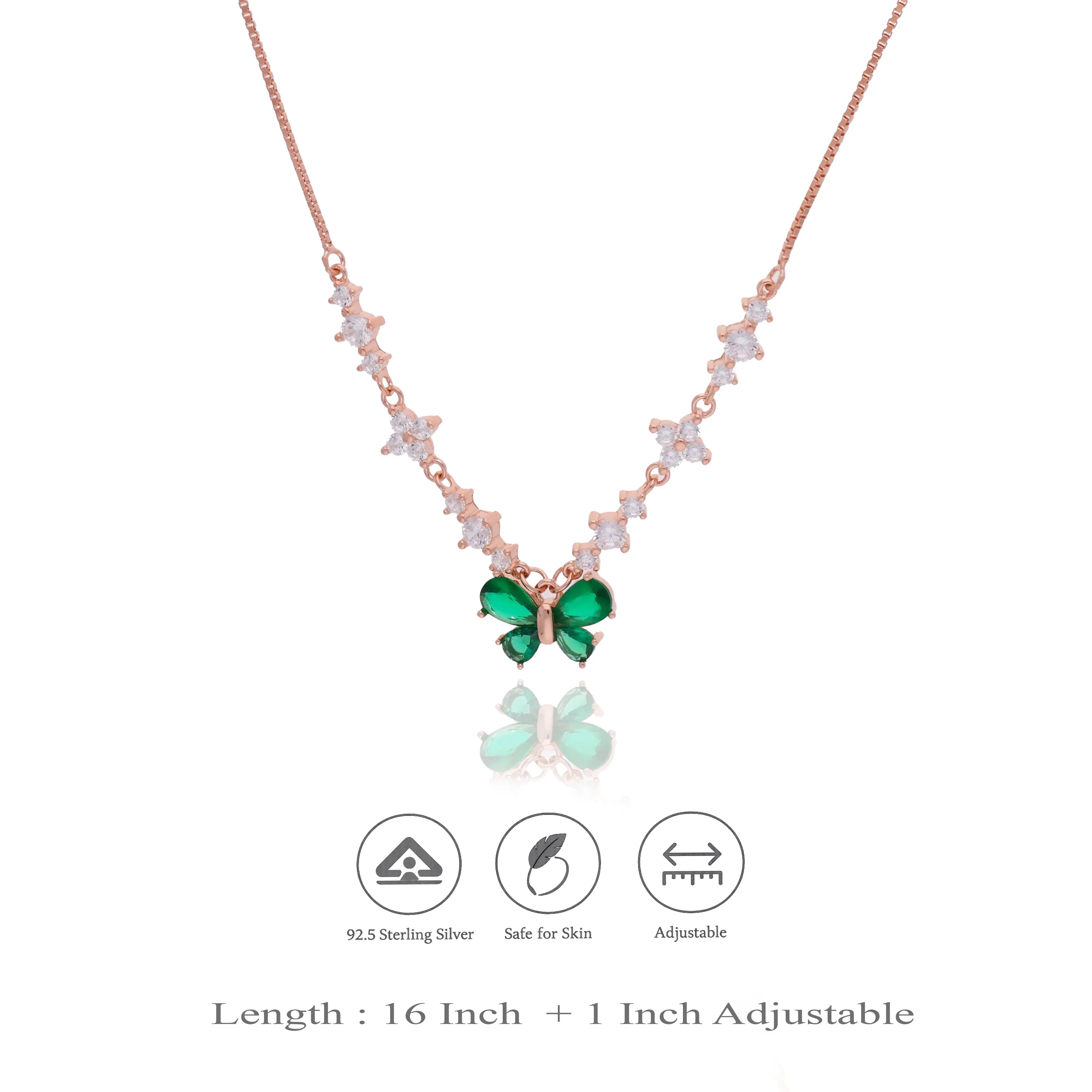 Rose Gold Green Butterfly Charm Necklace