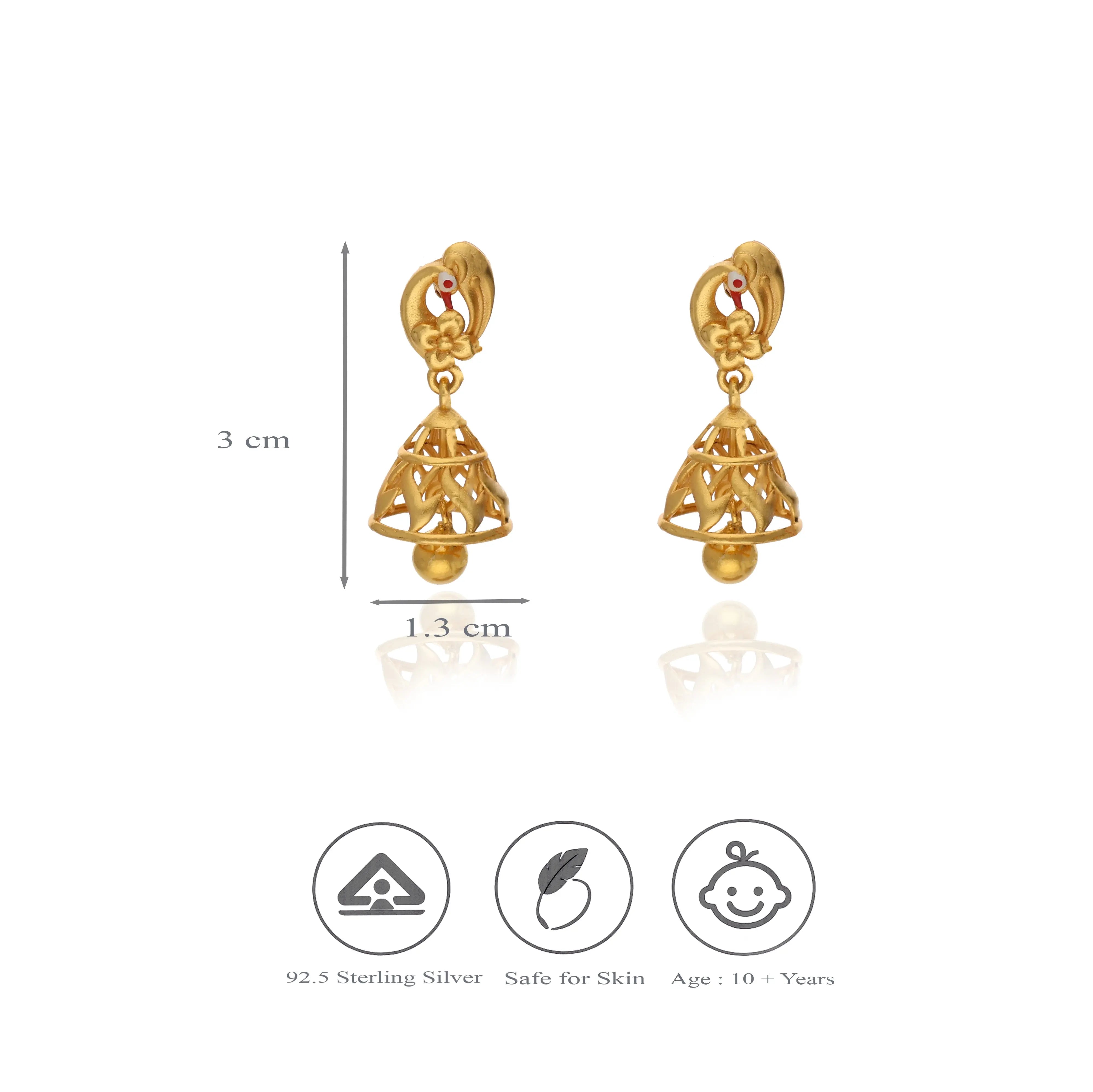 Silver Jhumka Traditional Peacock Design Ball Hanging Earrings