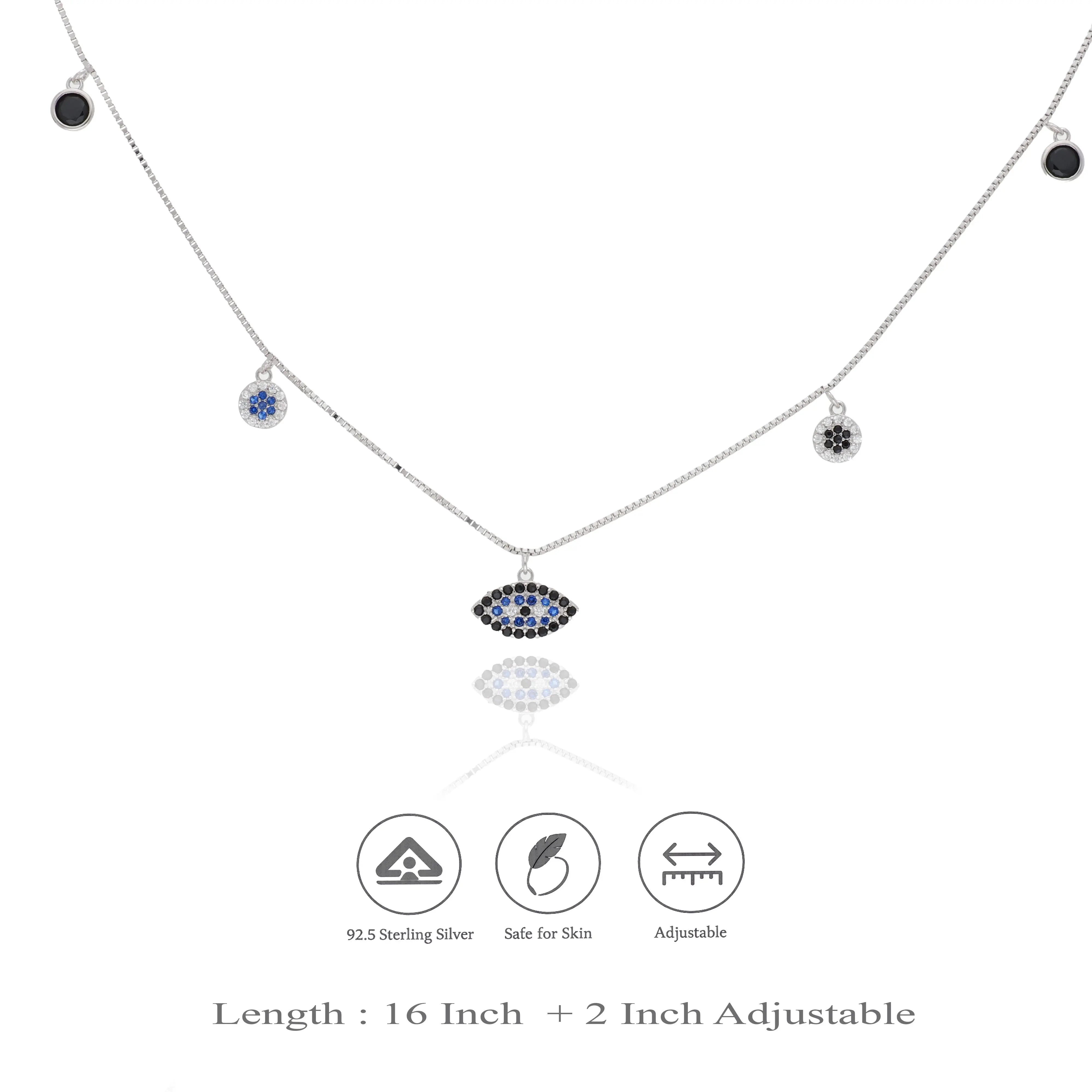 925 Silver Black Evil Eye Charm Necklace for Women