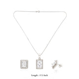 Elegant White Square Silver Pendant Set for Women & Teen
