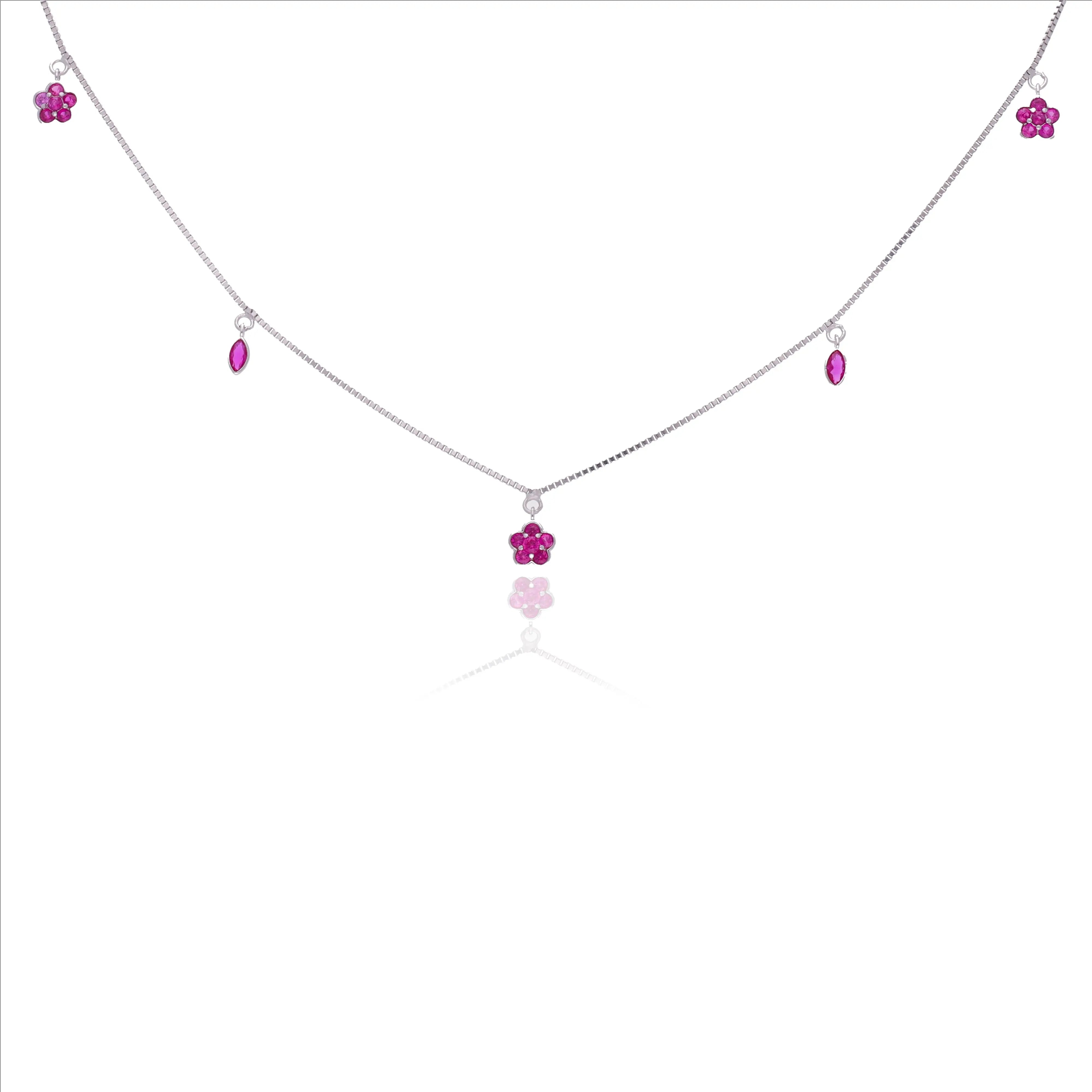 Ruby Clover Charm 925 Silver Chain Necklace