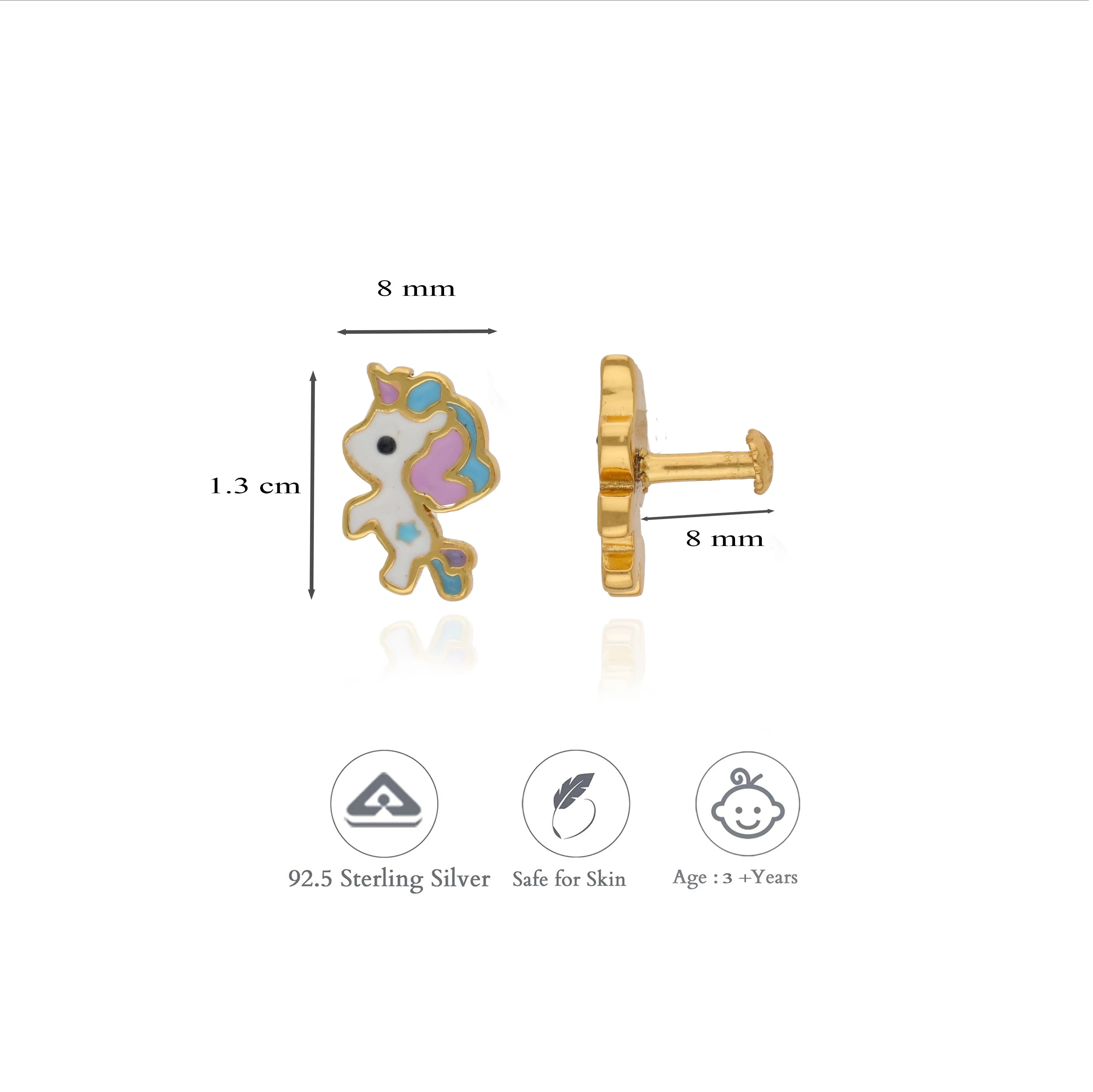 925 Silver Hypoallergenic Unicorn Horse Studs For Kids