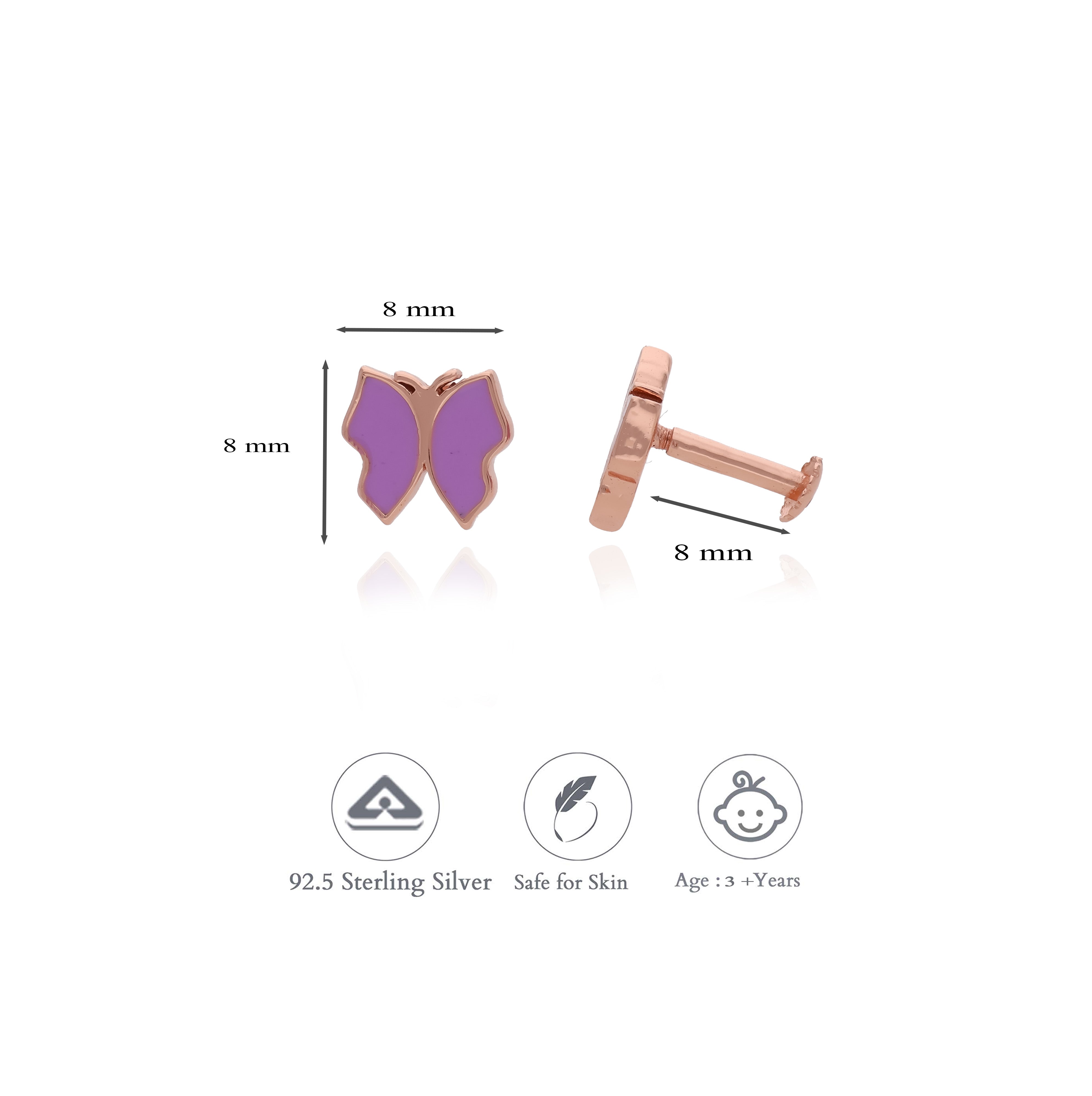 Violet Butterfly 925 Sterling Silver Kids Stud (3+ Yrs)