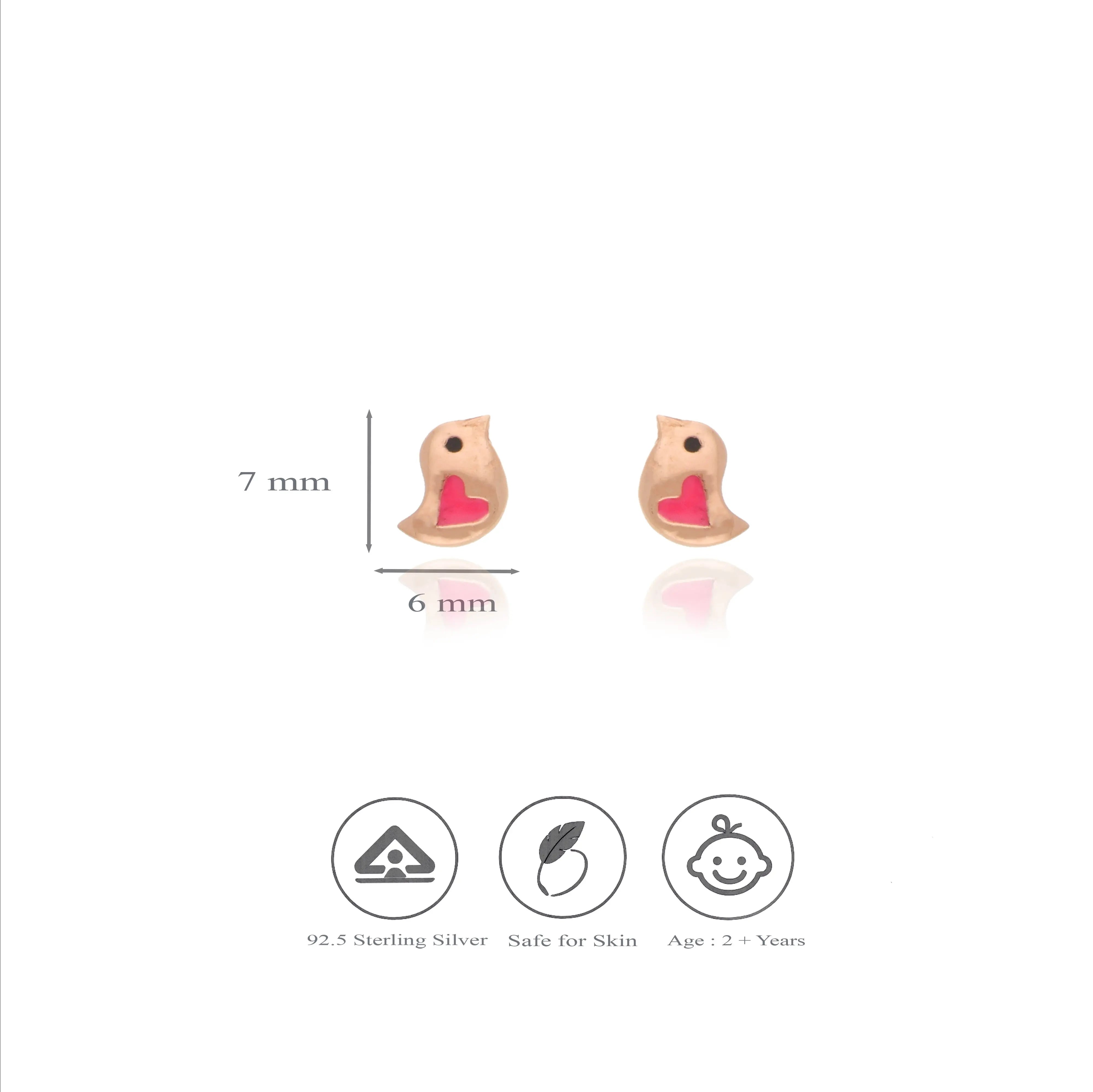 Tweety Heart 925 Silver Kids Studs (2+ Yrs)