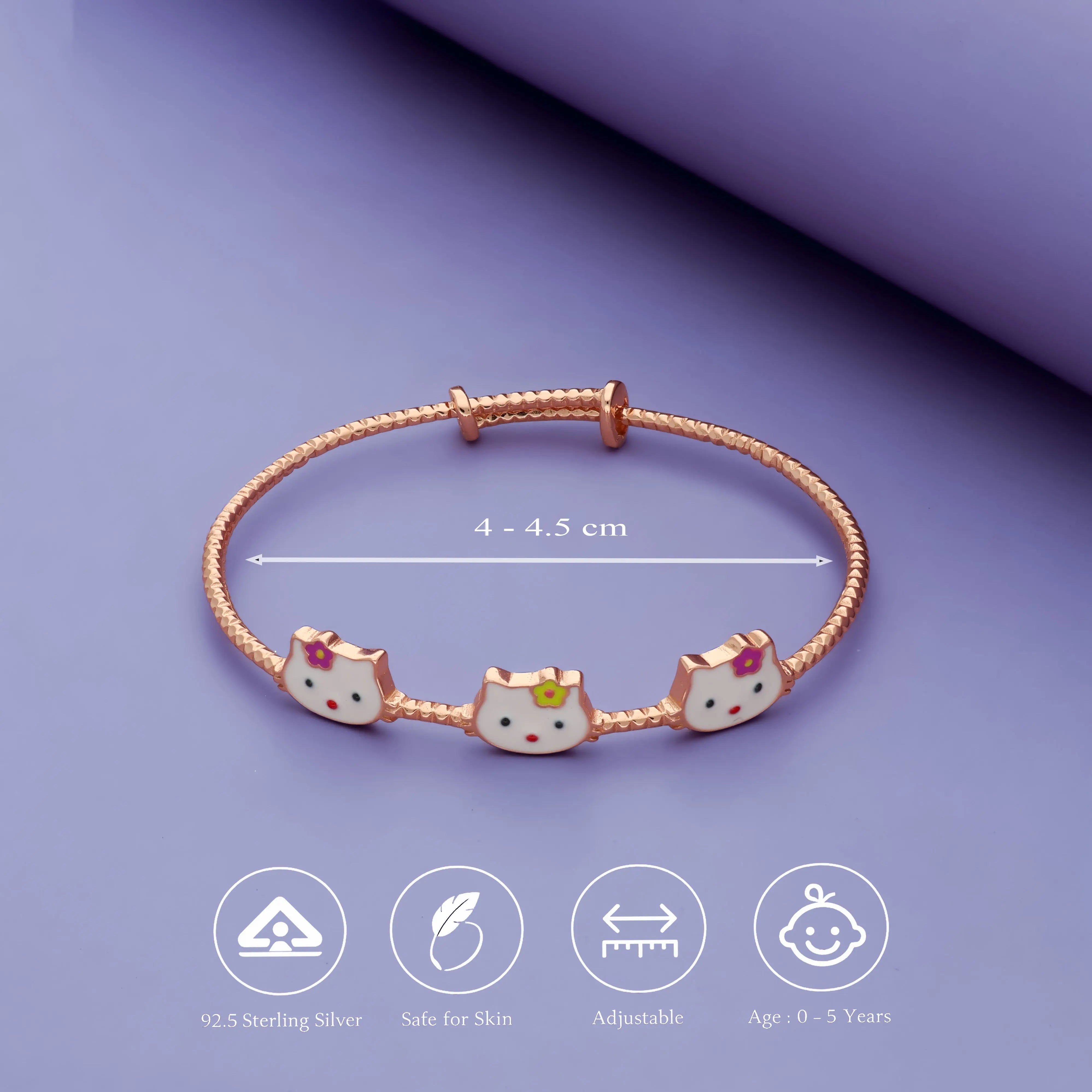 Cute Kitty Trio 925 Silver Kids Bangles (0-5 Yrs)