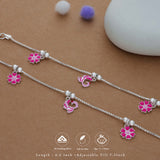 Tiny Flower with Peacock Silver Anklet(3-5 Yrs)