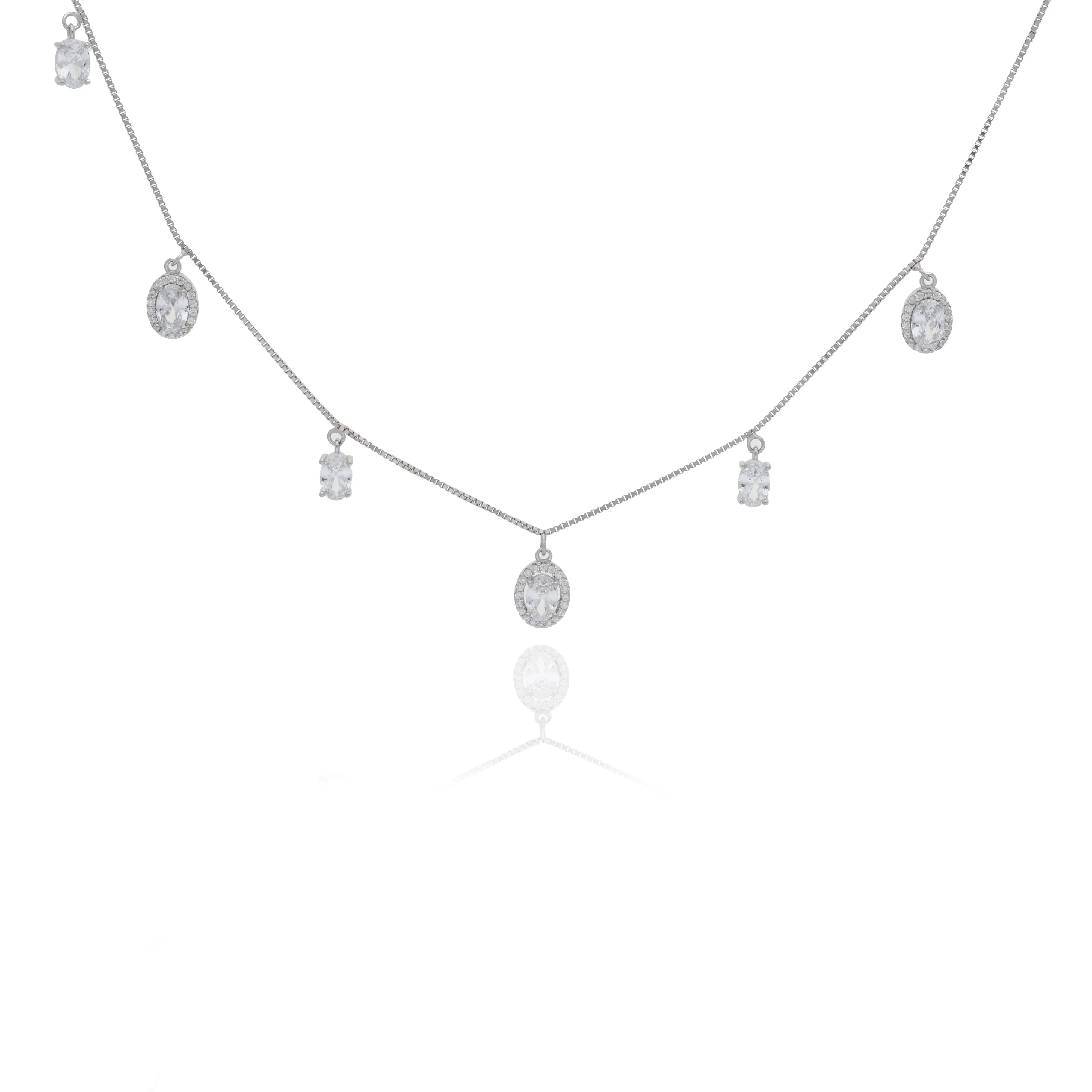 925 Silver Pear Crystal Charm Necklace for Women