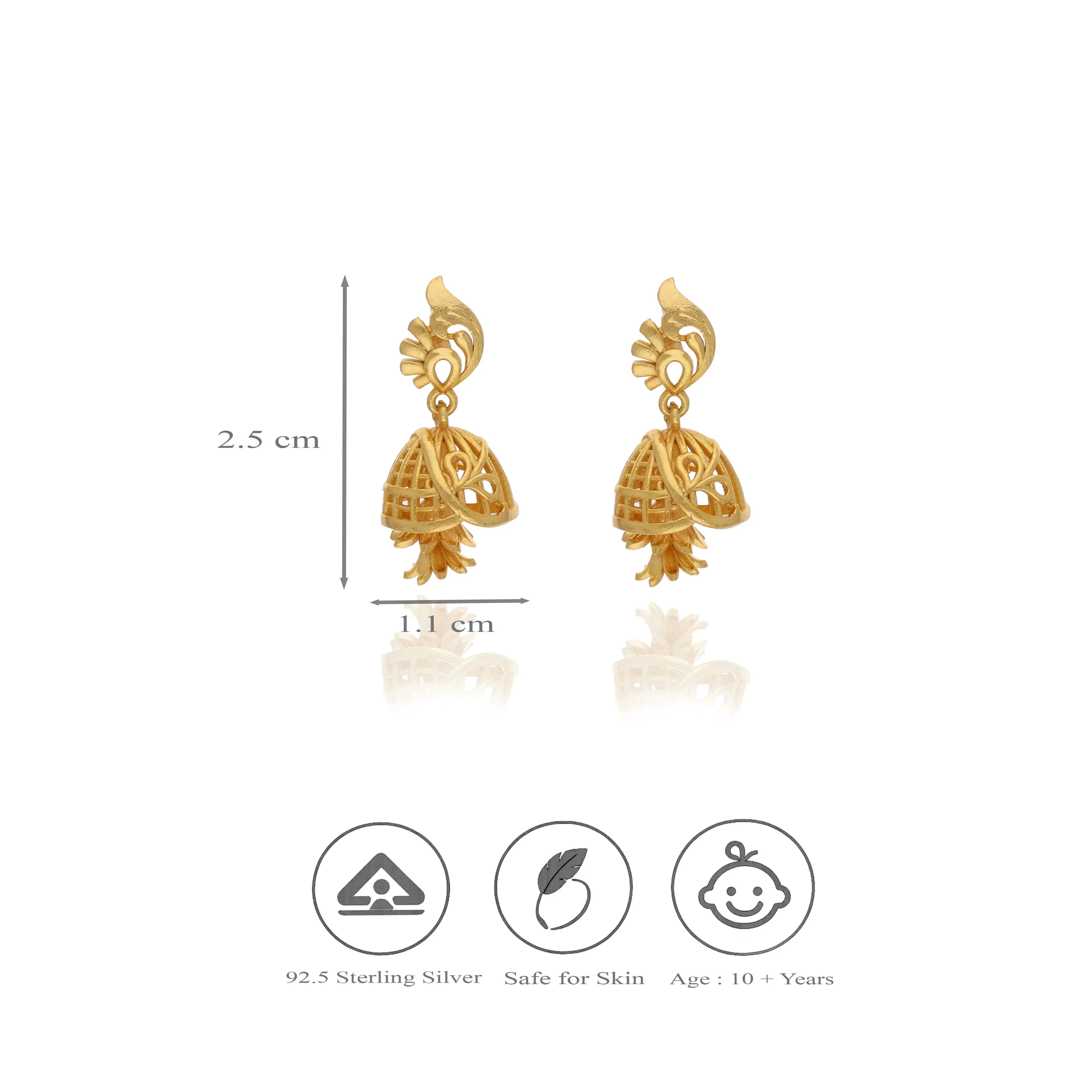 925 Silver Gold Polish Leaf & Floral Drop Jhumka Earrings