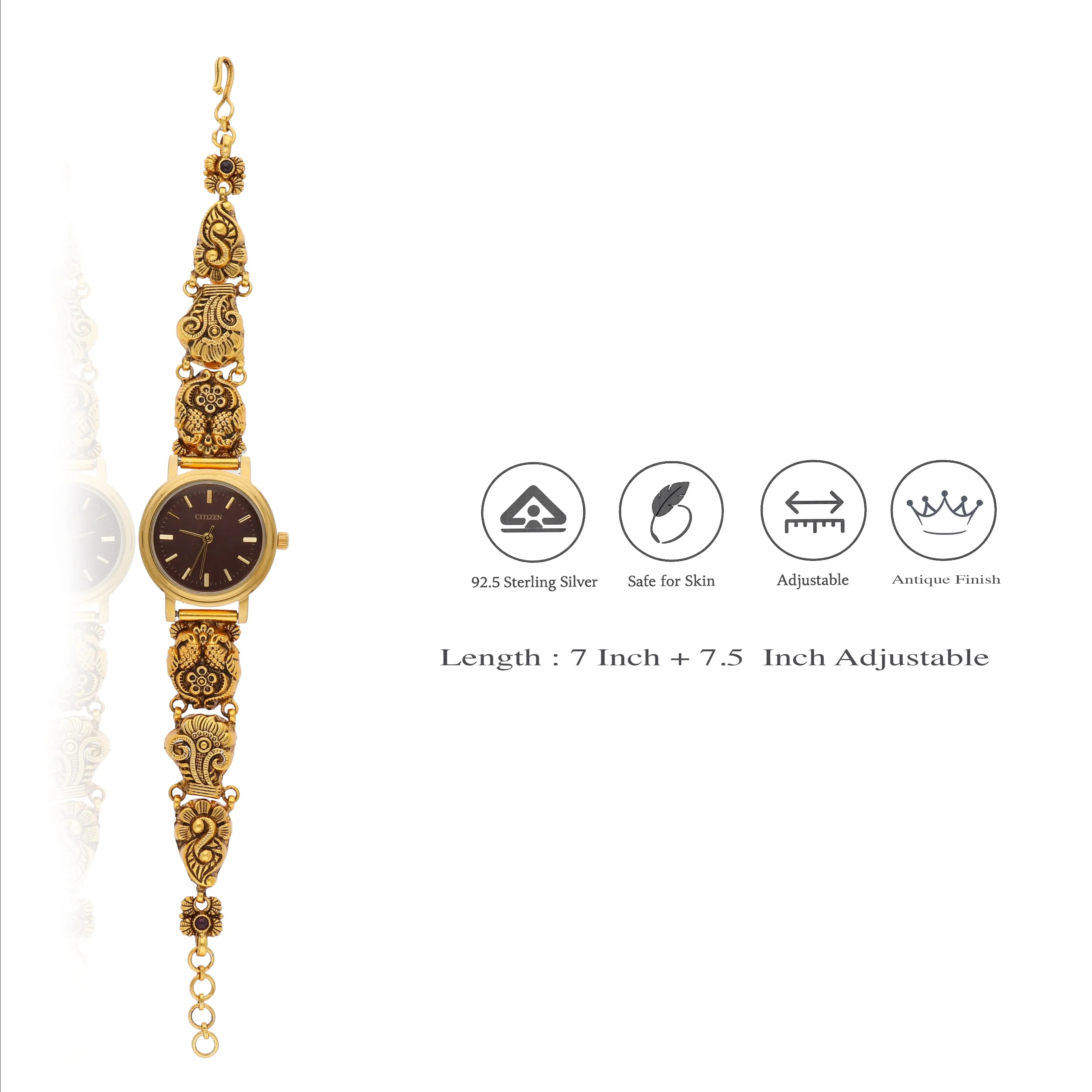 Peacock Cuff 925 Silver Antique Watch