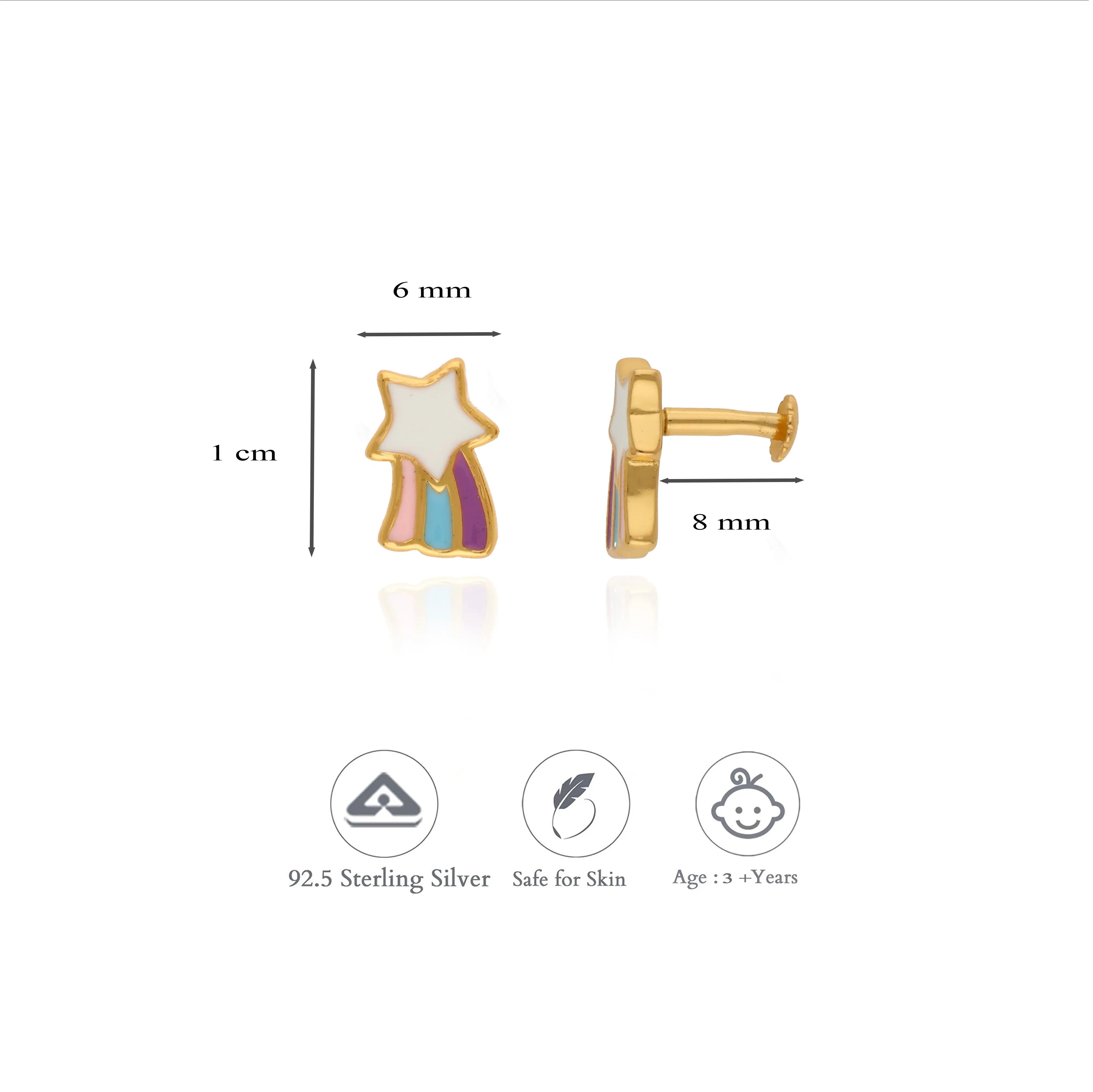 Rainbow Star Kids Silver Earrings (3+ Yrs)