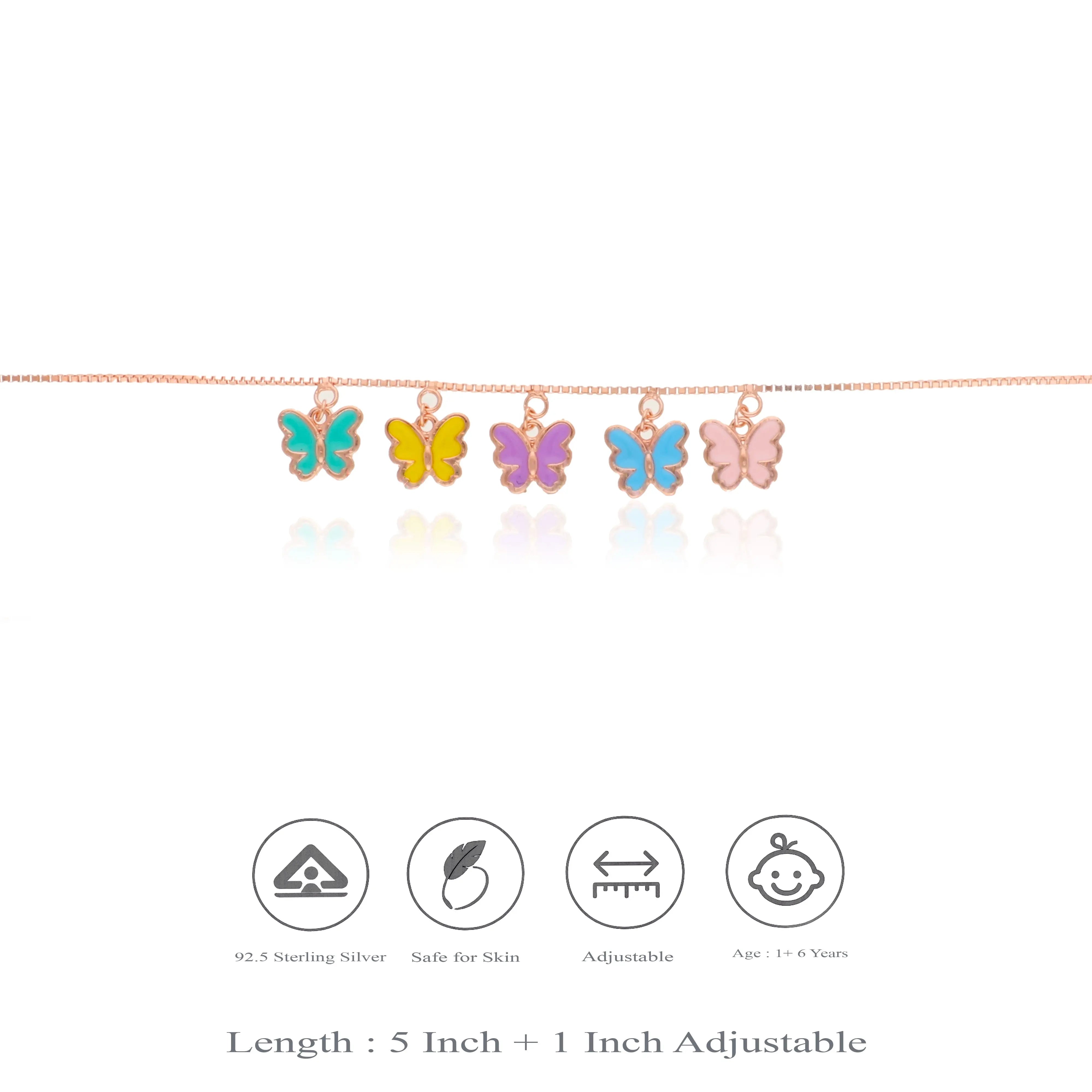 925 Silver Colorful Butterfly Charm Kids Bracelet