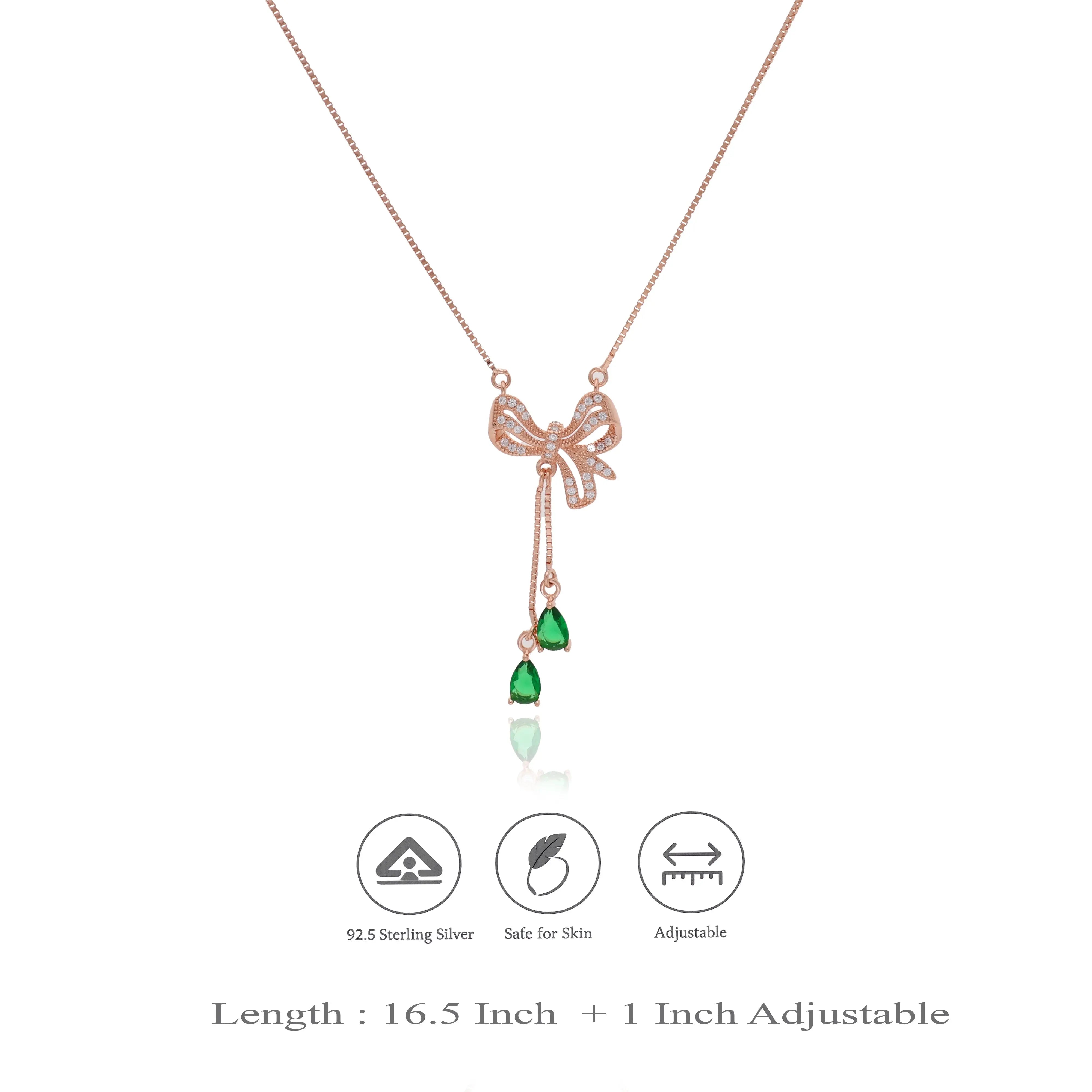 Green Ribbon Charm 925 Silver Necklace