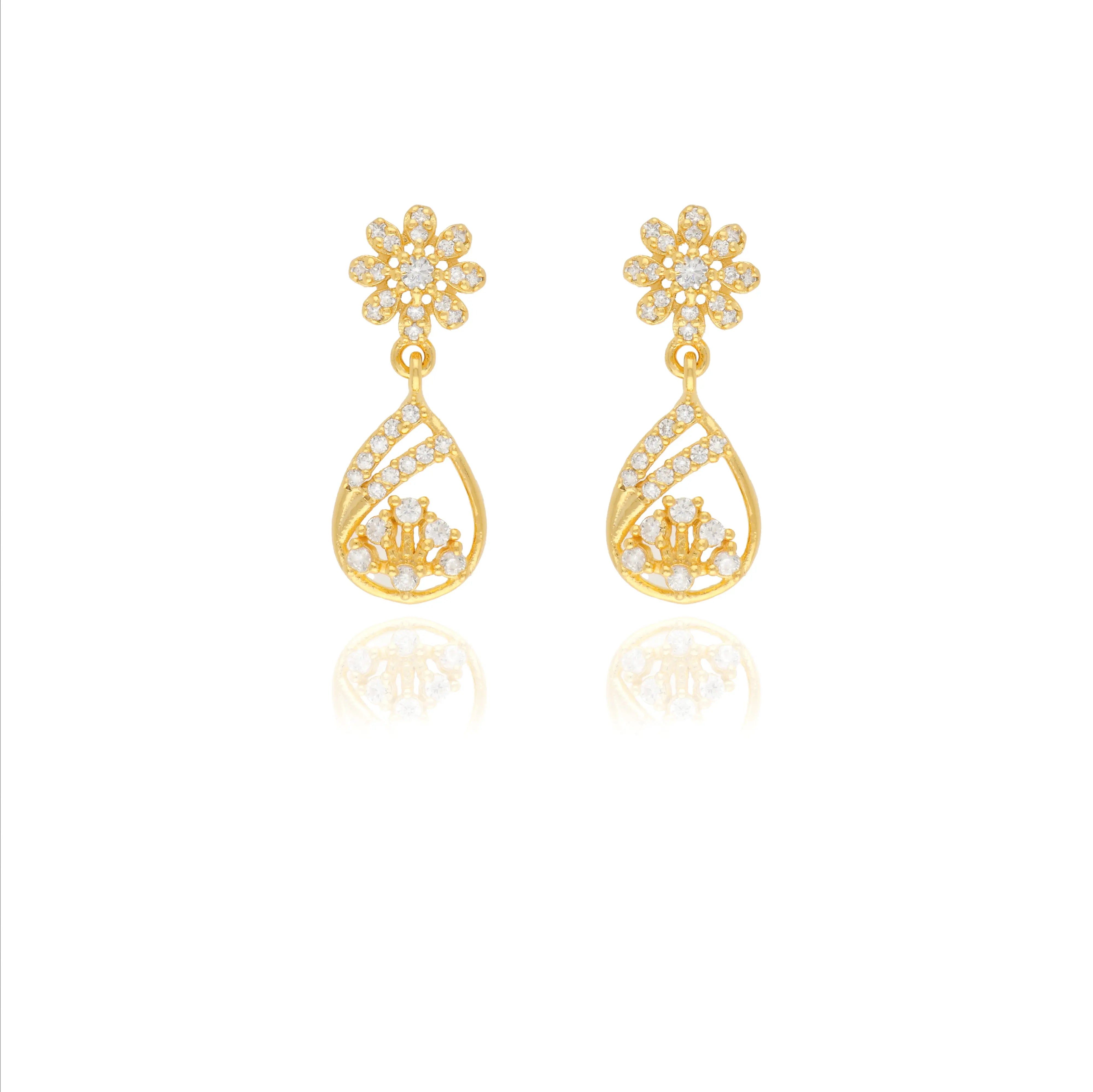 Starlight Daisy 925 Silver Gold Polish Drop Earrings