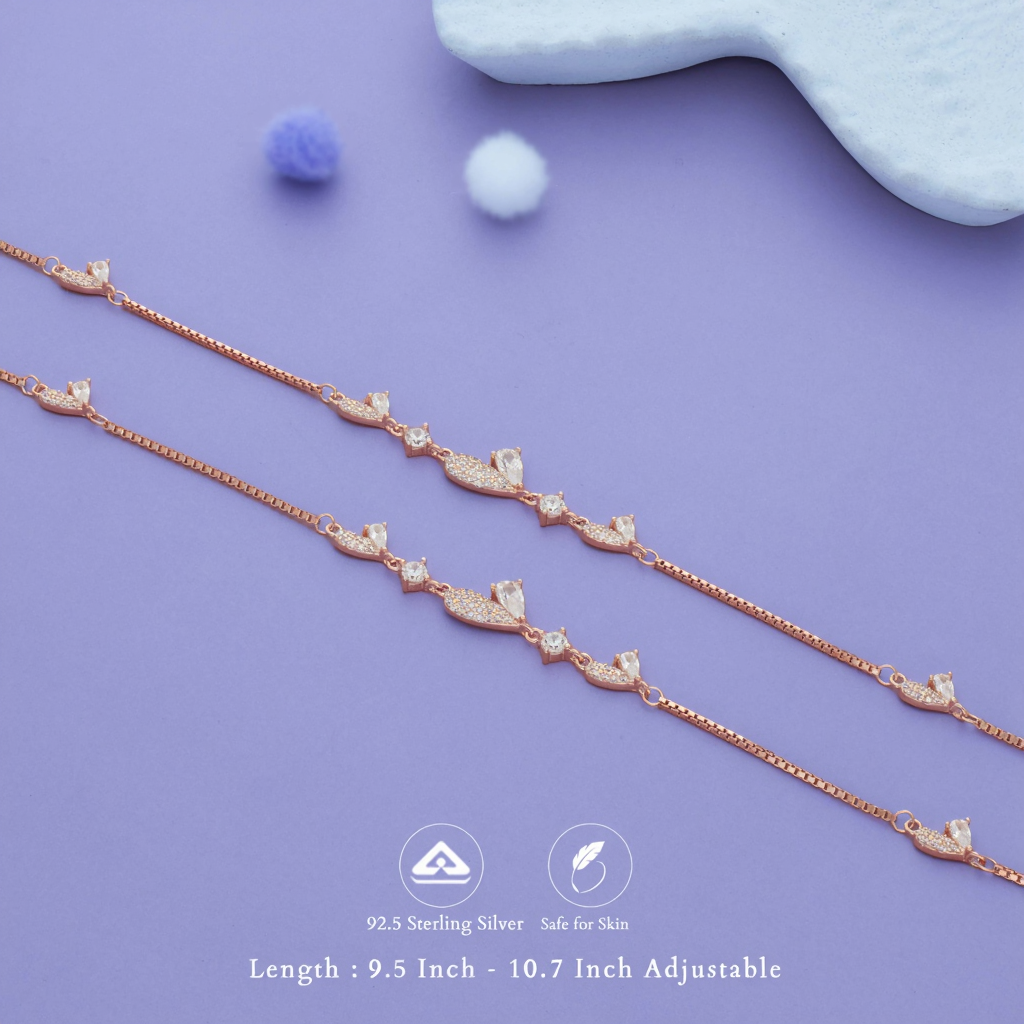 Heart Charm Rose Gold Polish 925 Silver Anklet