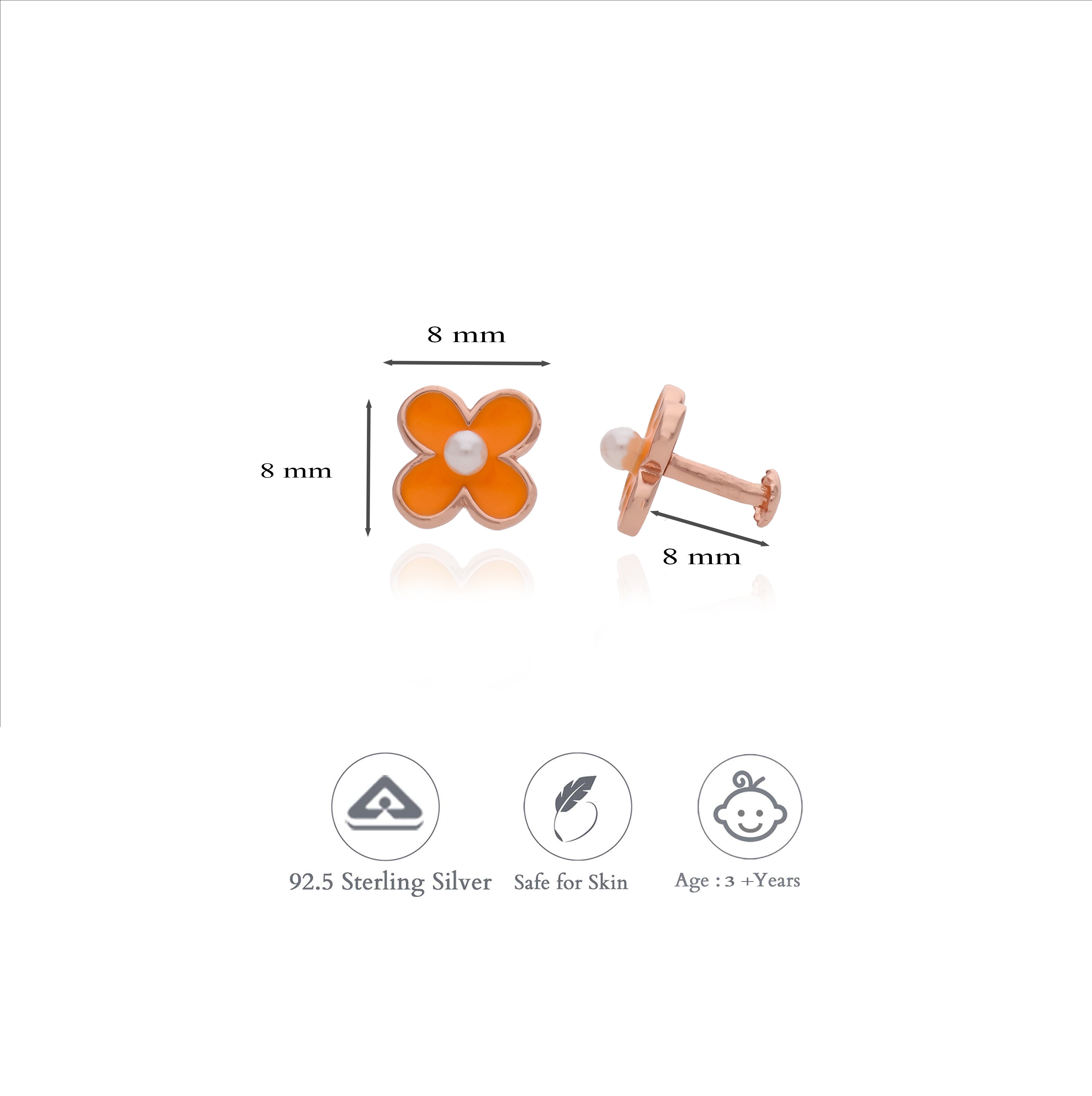 Cheerful Orange Blossom 925 Silver Kids Earrings (3+ Yrs)