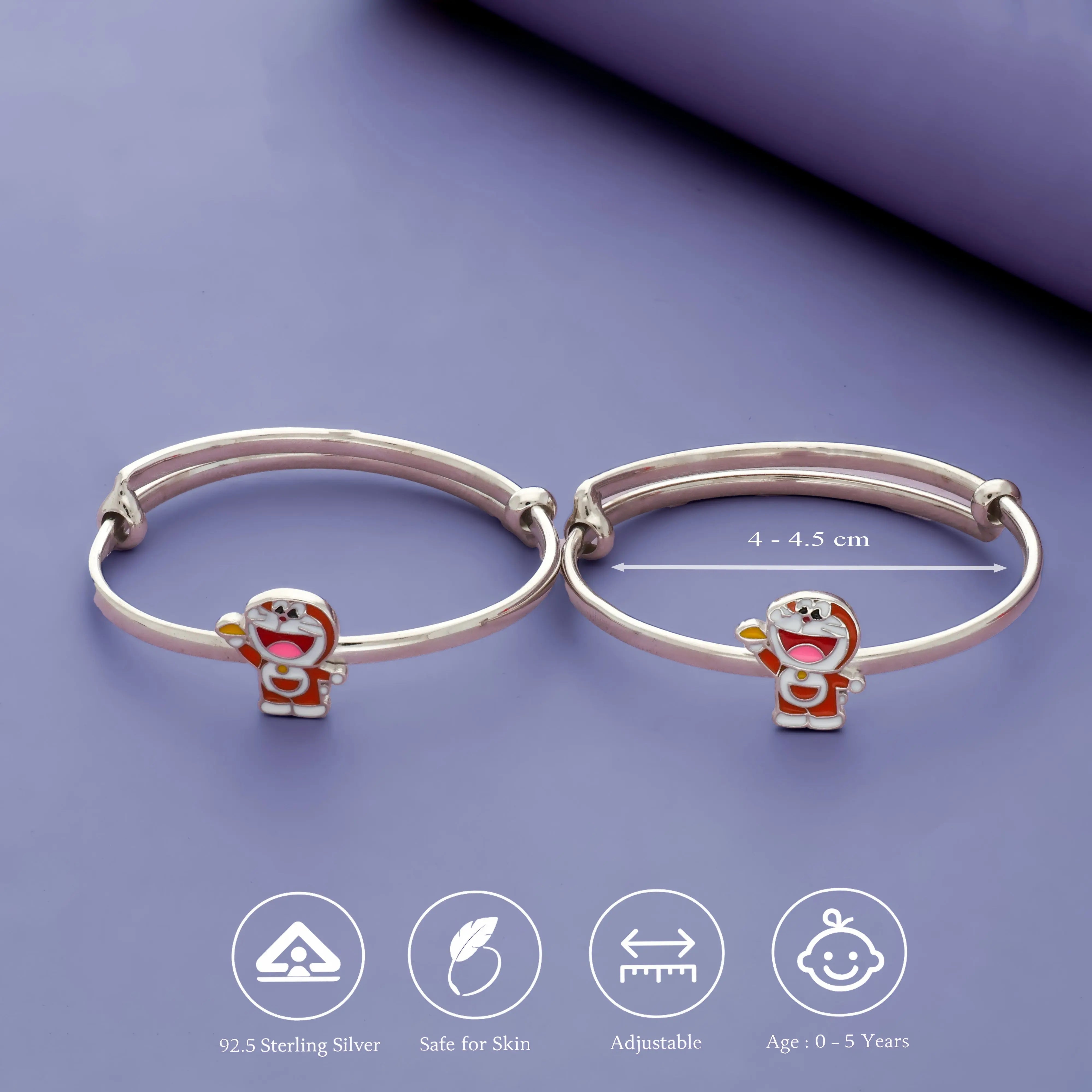 Playful Doraemon 925 Silver Baby Bangles (0-5 Yrs)