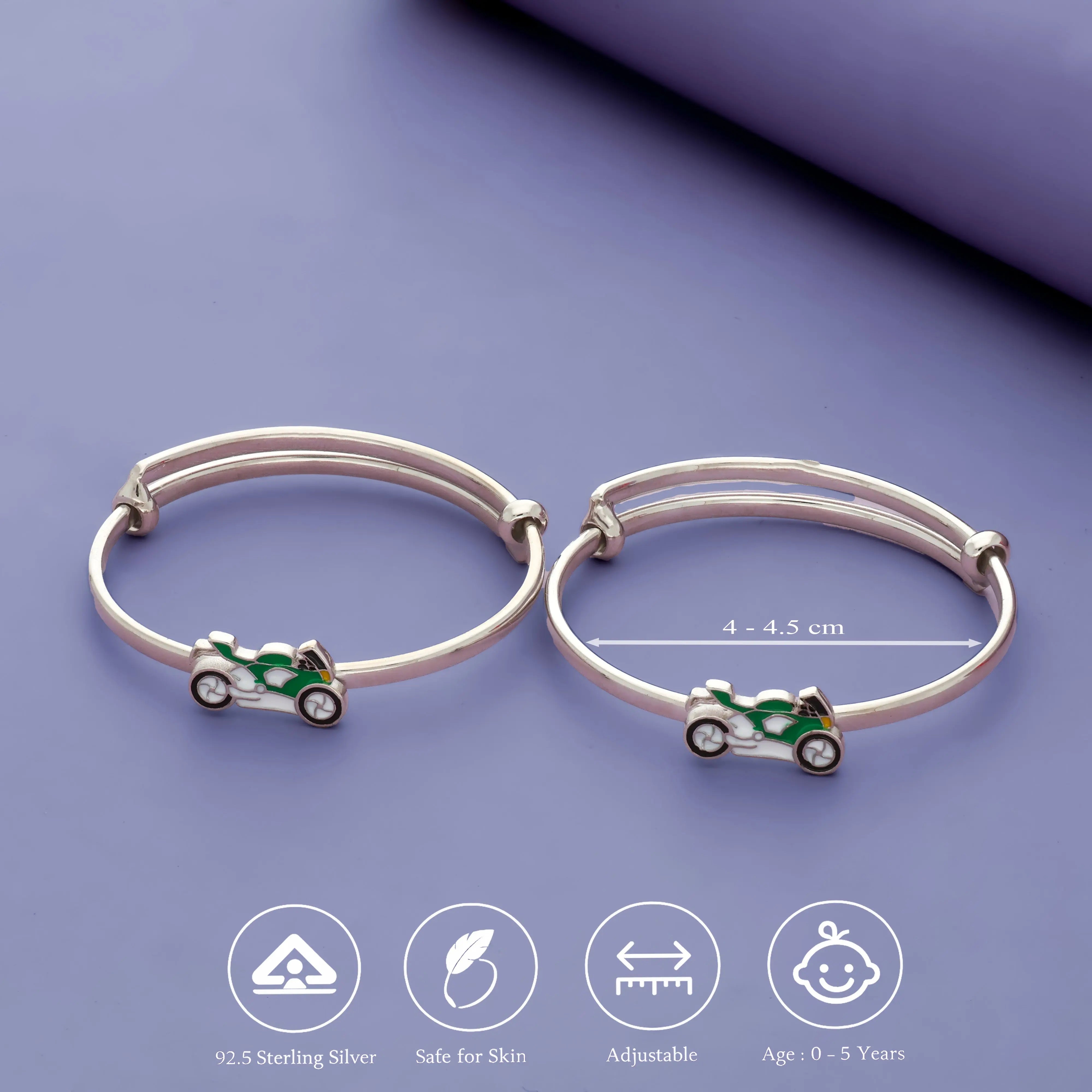 Tiny Racer Motorbike 925 Silver Kids Bangles (0-5 Yrs)