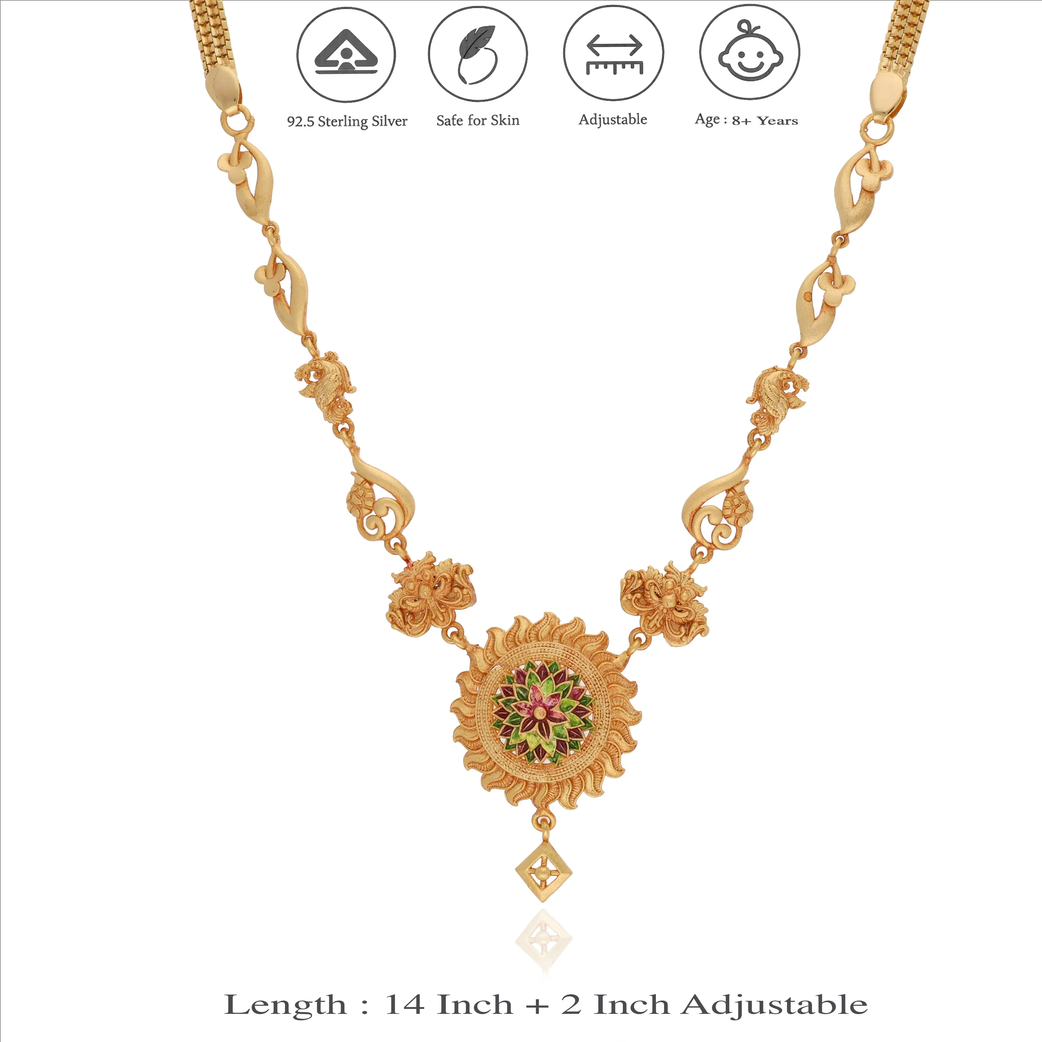 925 Silver Royal Floral Temple Necklace