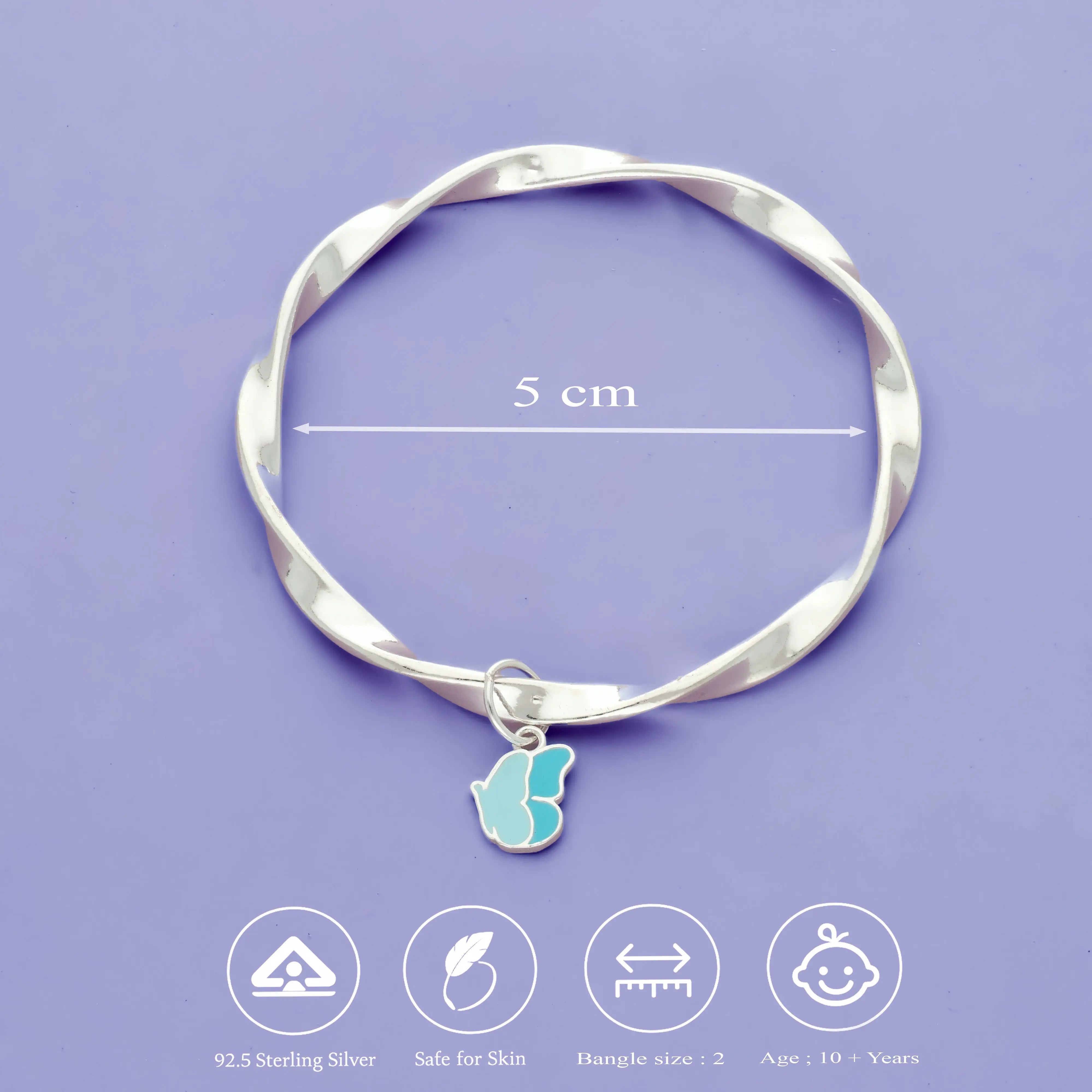 Blue Butterfly Bliss 925 Silver Kids Bangle