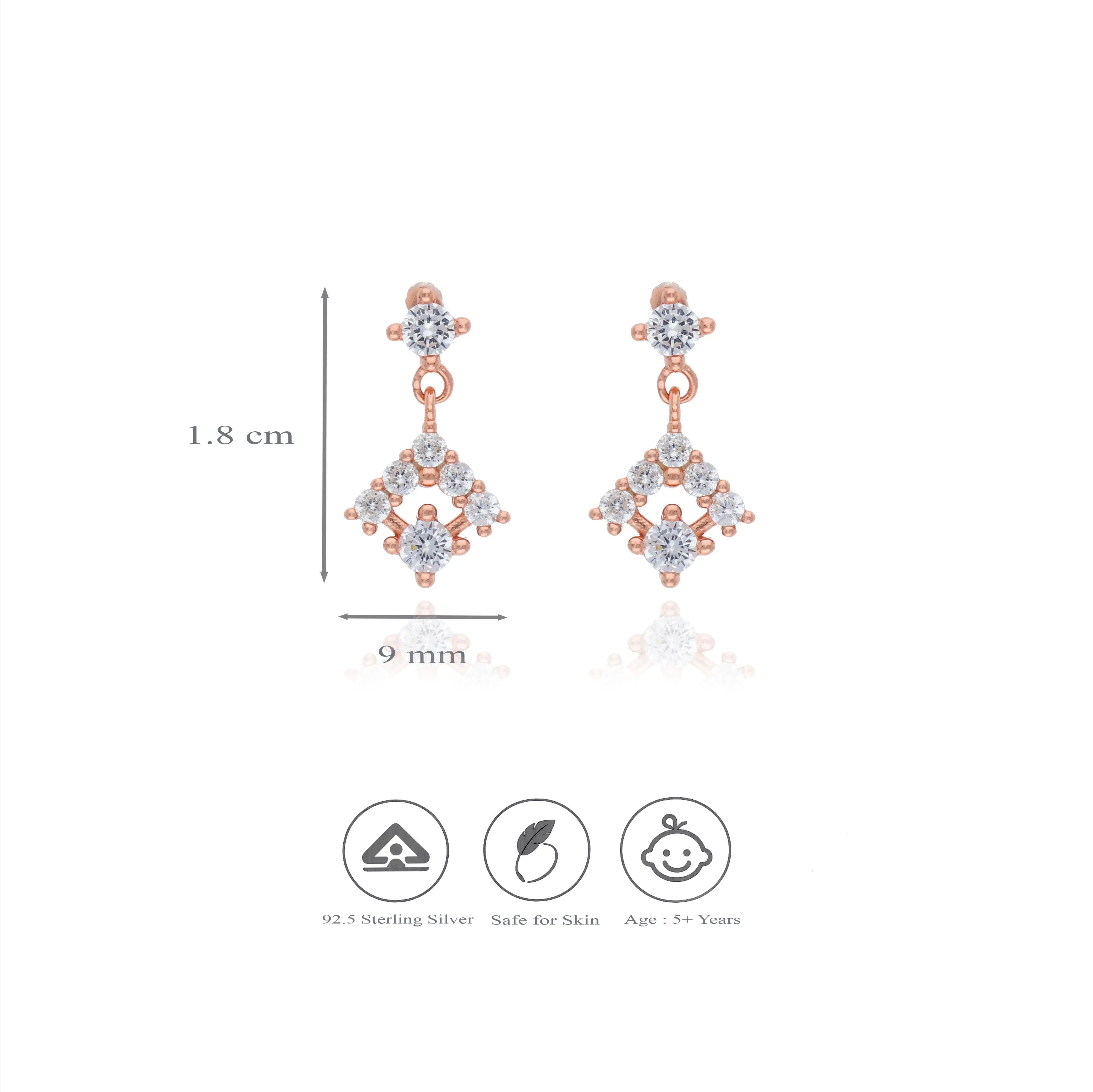 925 Sterling Silver Square CZ Drop Earrings