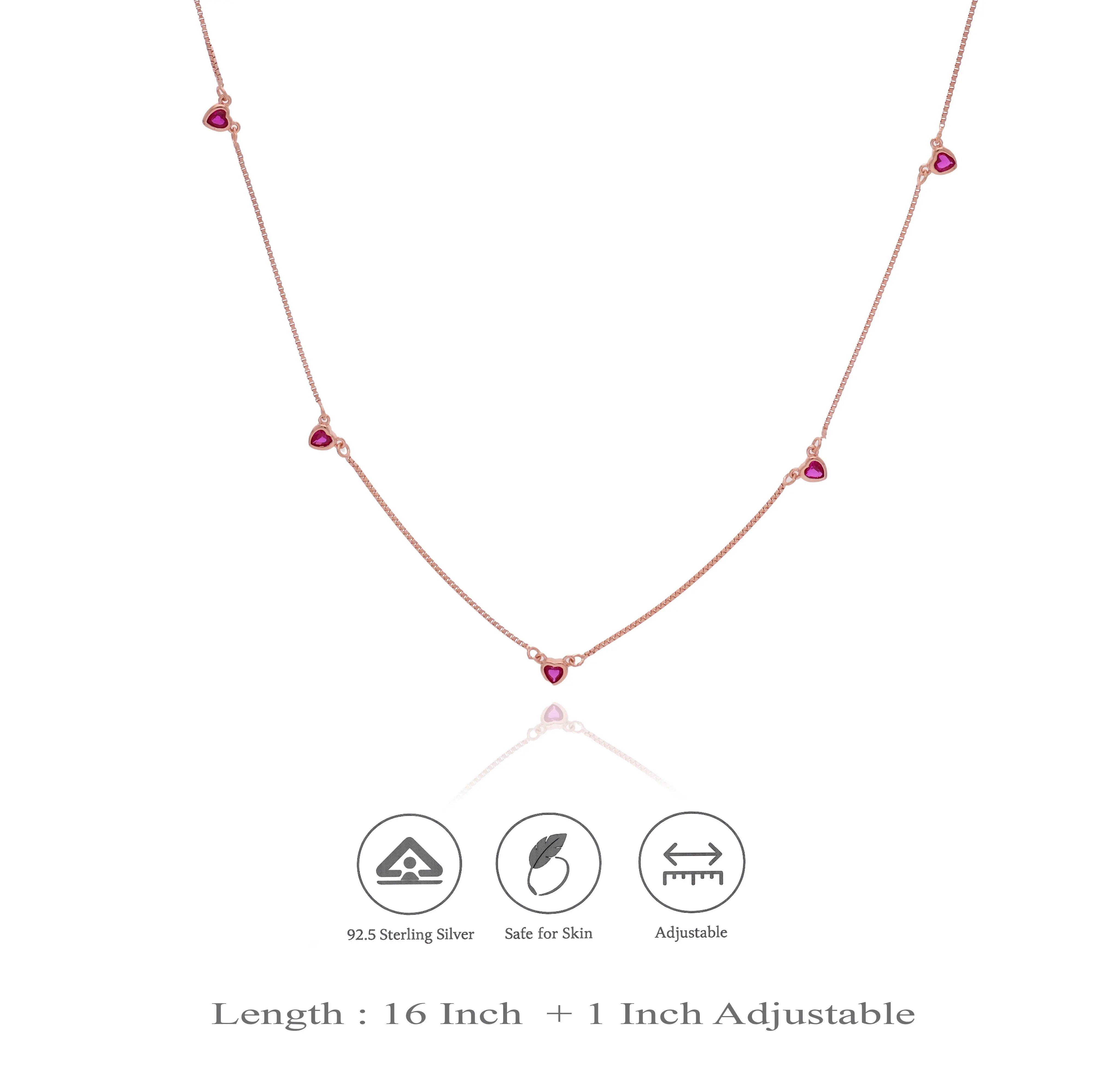 925 Silver Red Heart Charm Necklace for Women