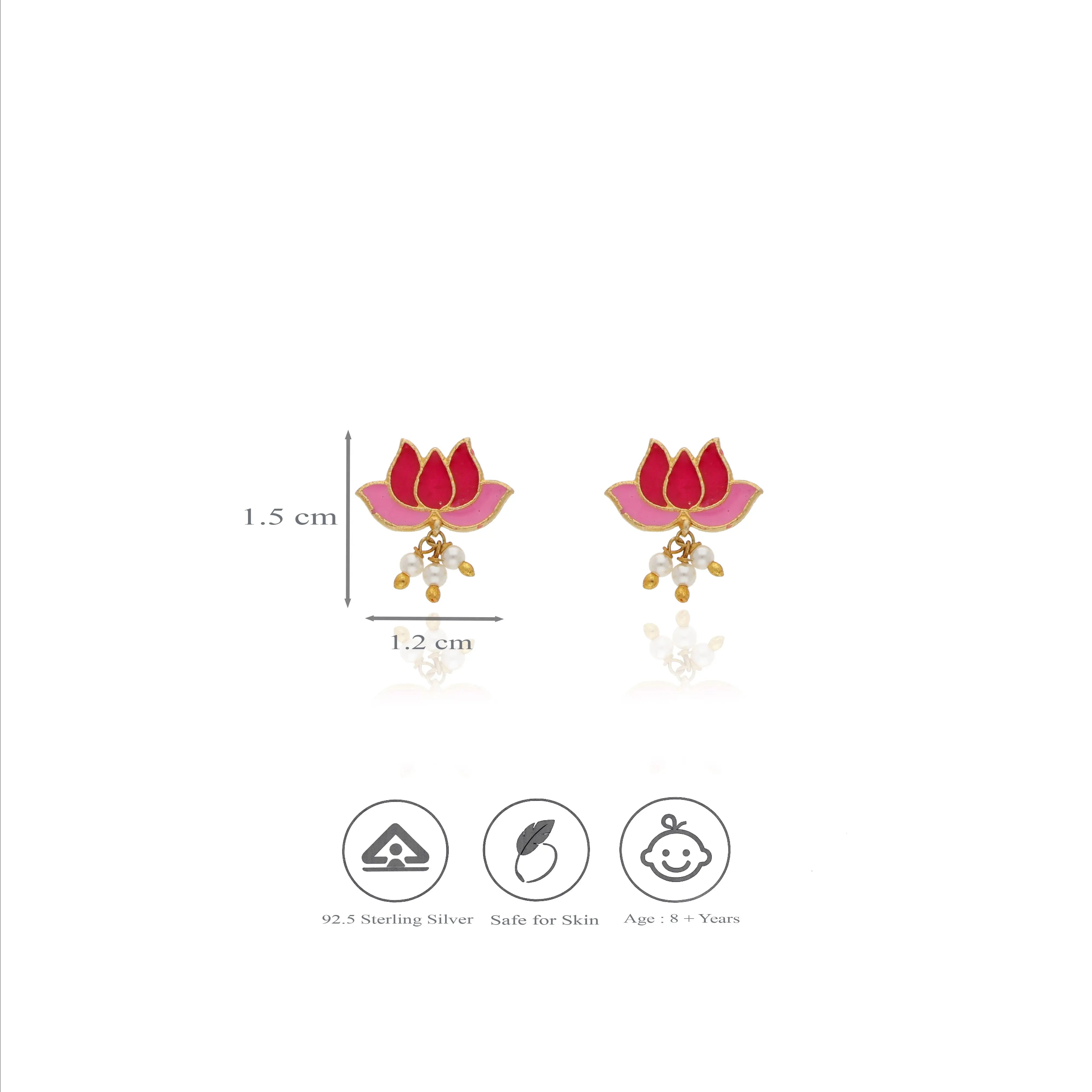 925 Gold-Plated Silver Pink Lotus Enamel Studs