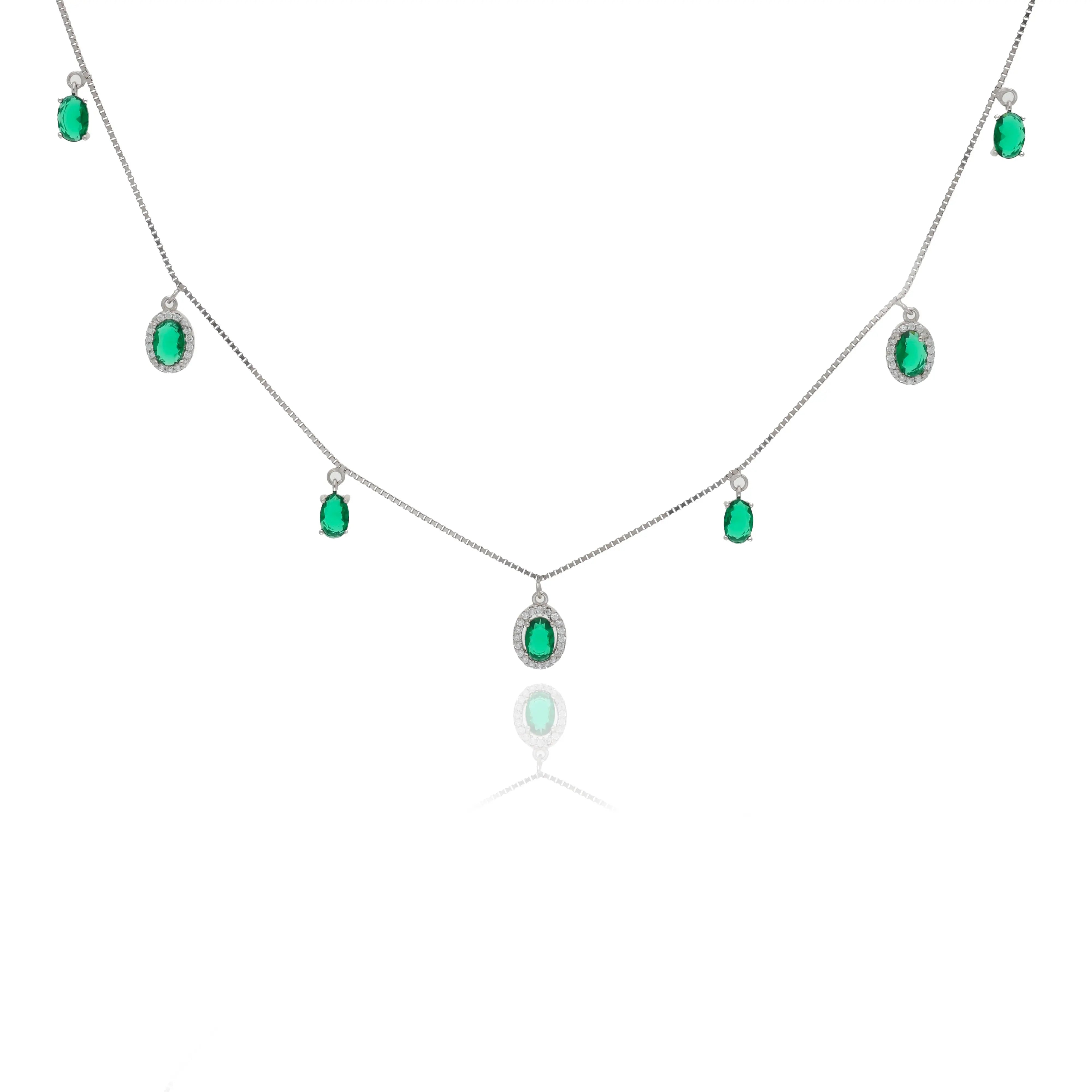 Green Emerald 925 Silver Charm Necklace