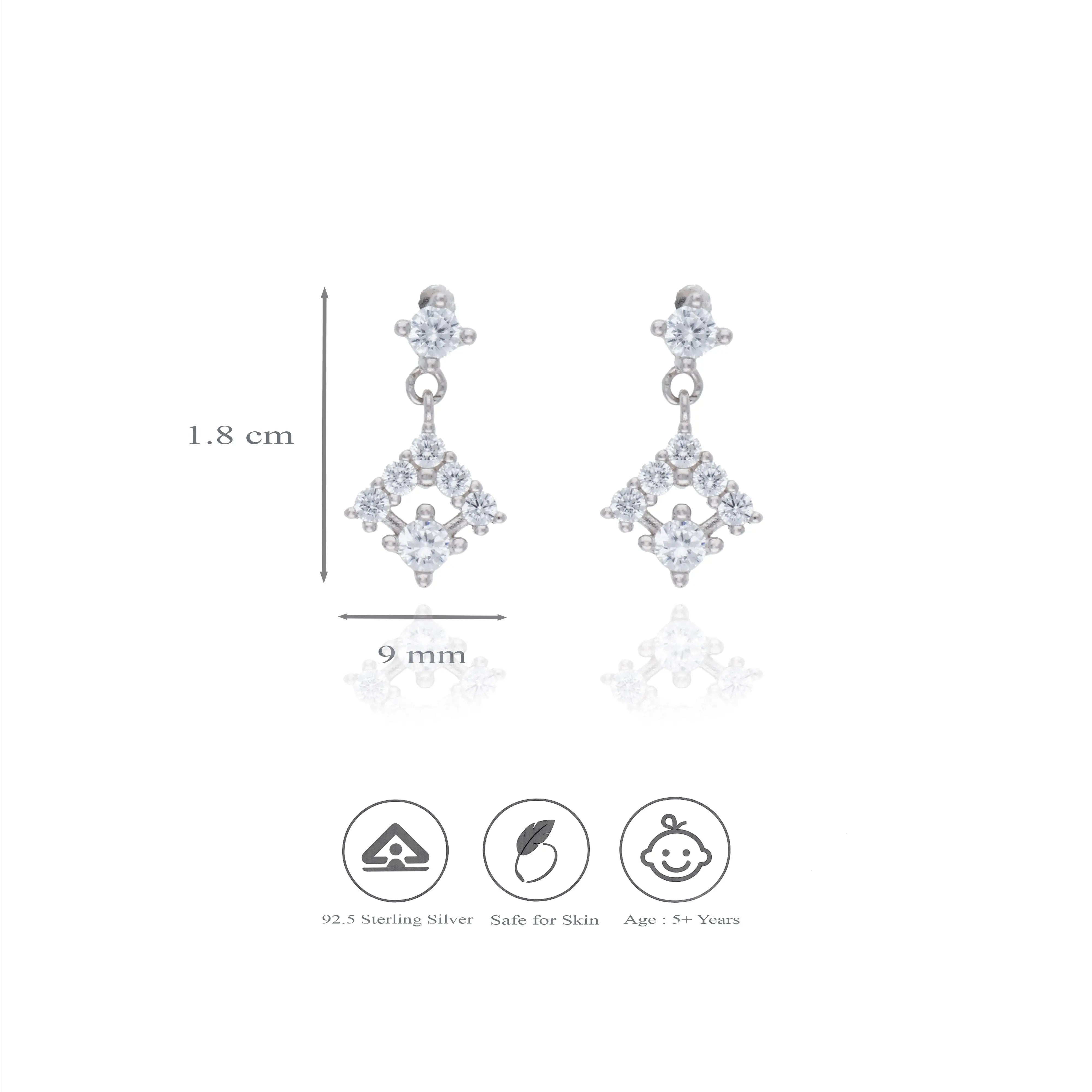 925 Sterling Silver Square CZ Drop Earrings