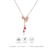 Red Bow Drop 925 Silver Necklace