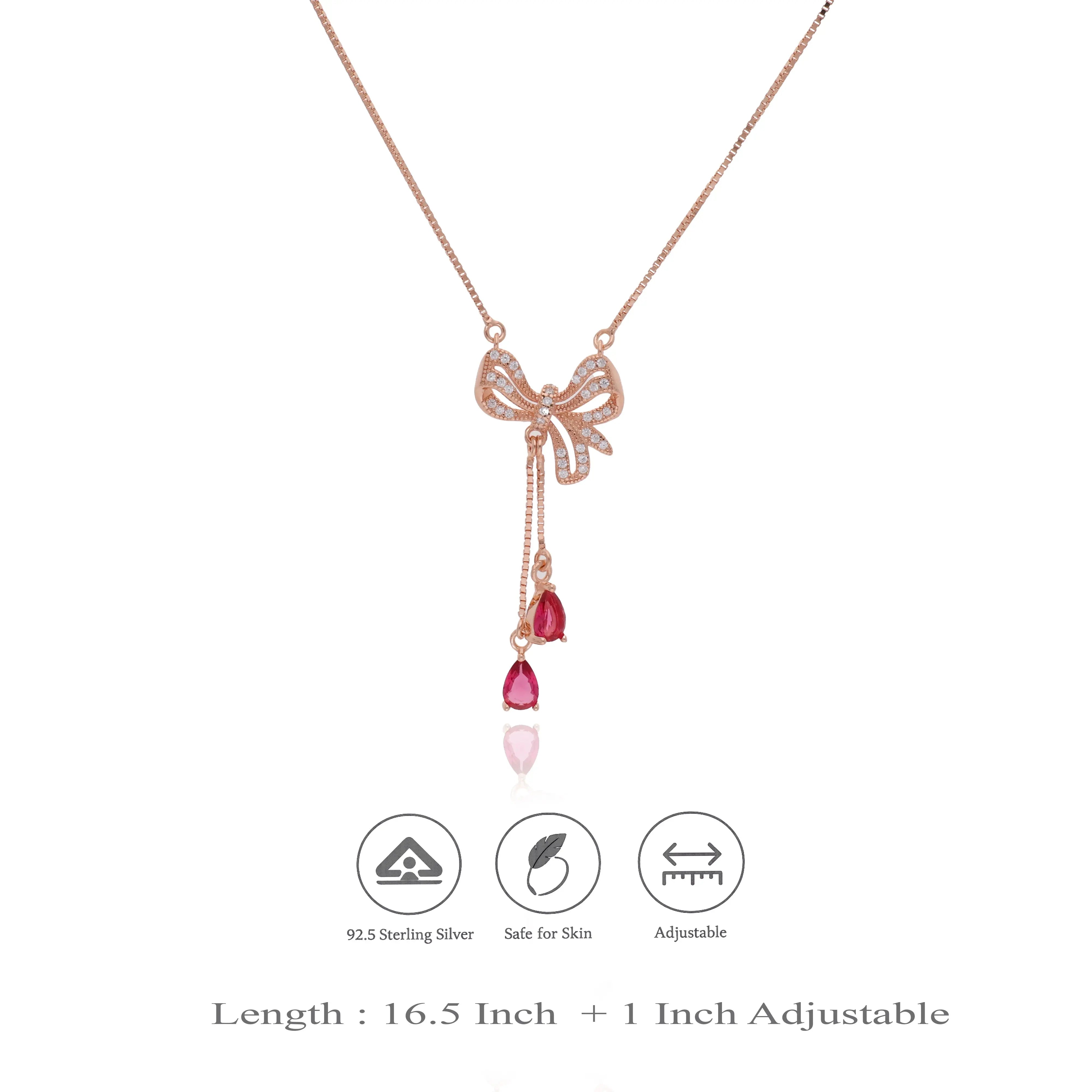 Red Bow Drop 925 Silver Necklace