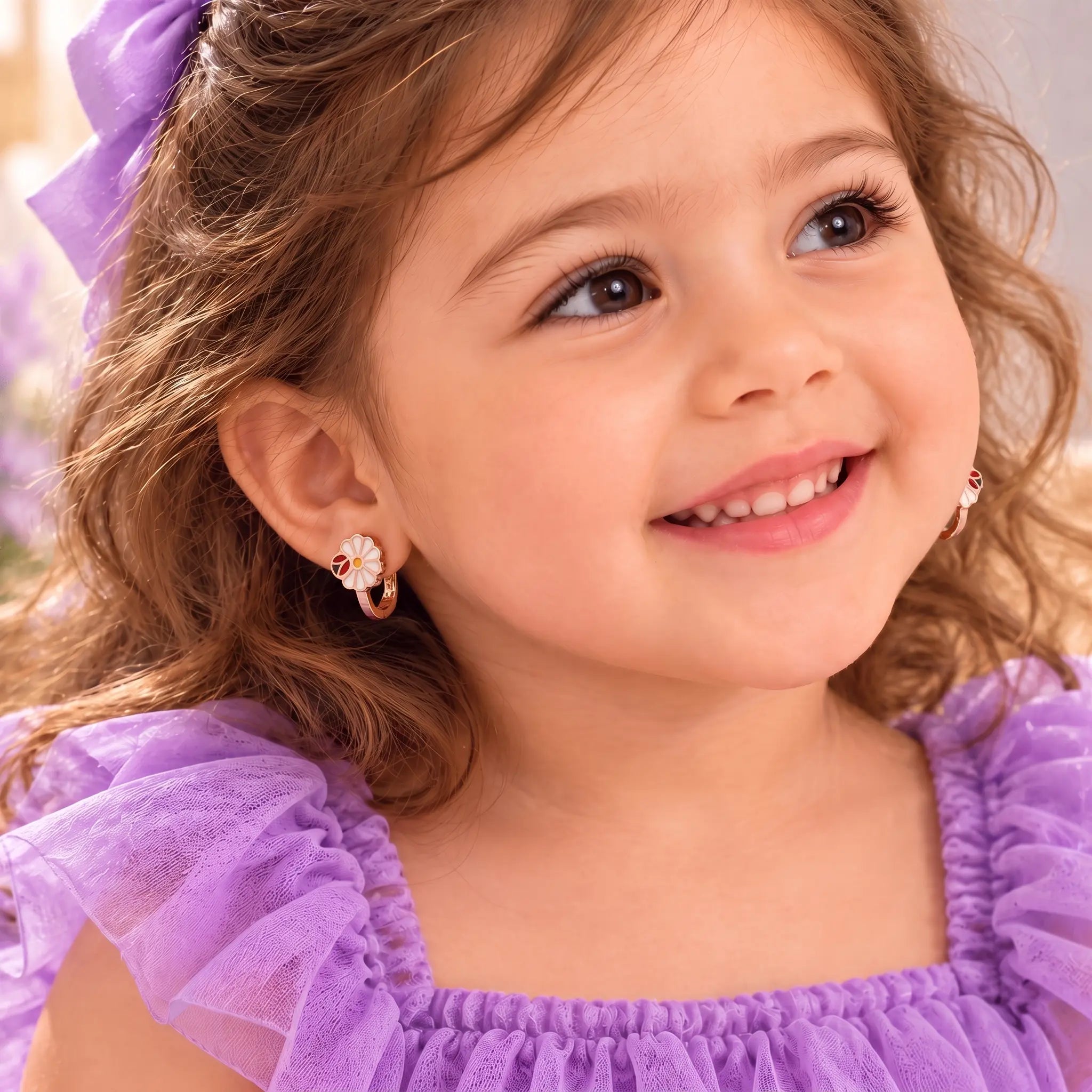 Chirpy Daisy 925 Sterling Silver Kids Hoop Earrings