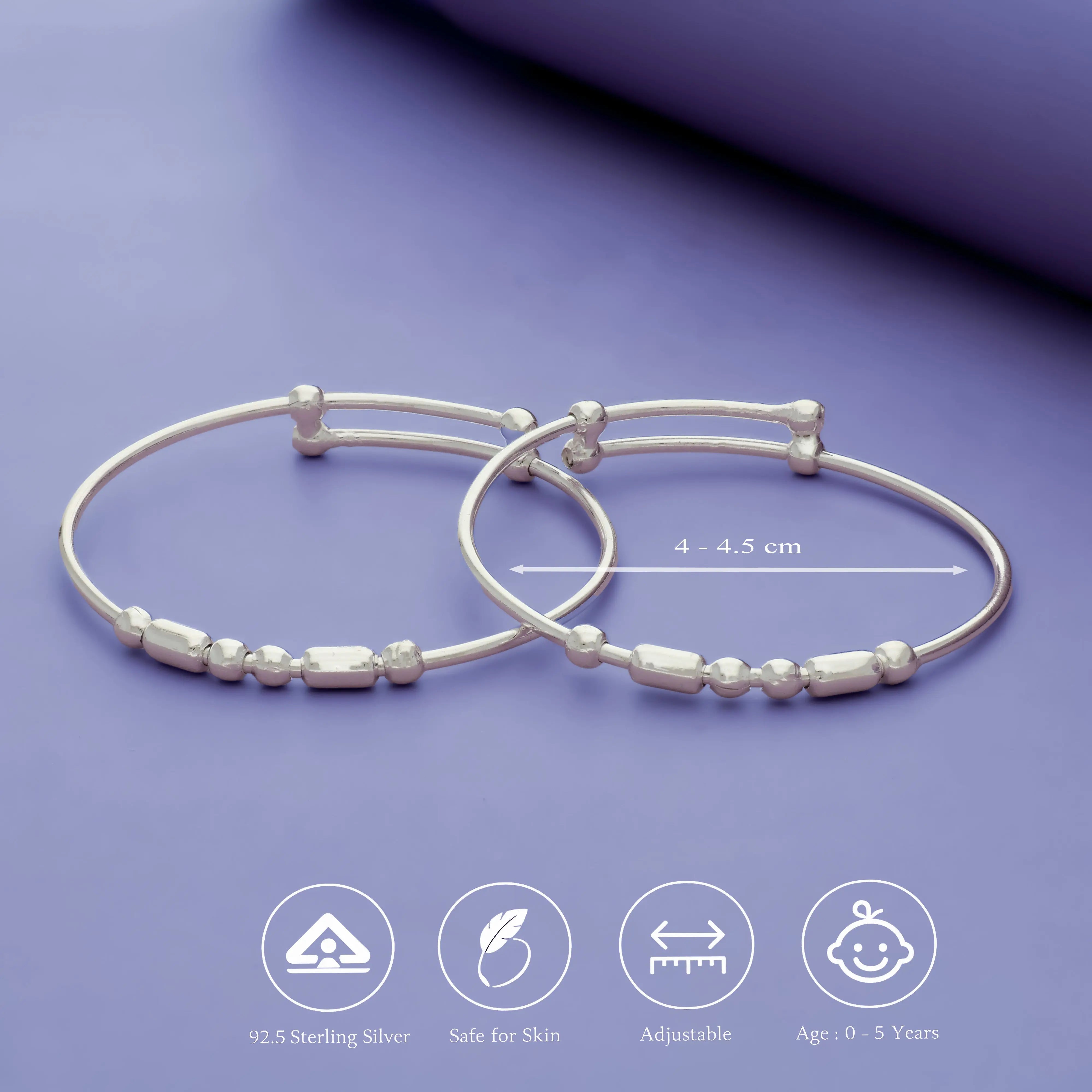 Pure Bead Charm Silver Baby Bangles