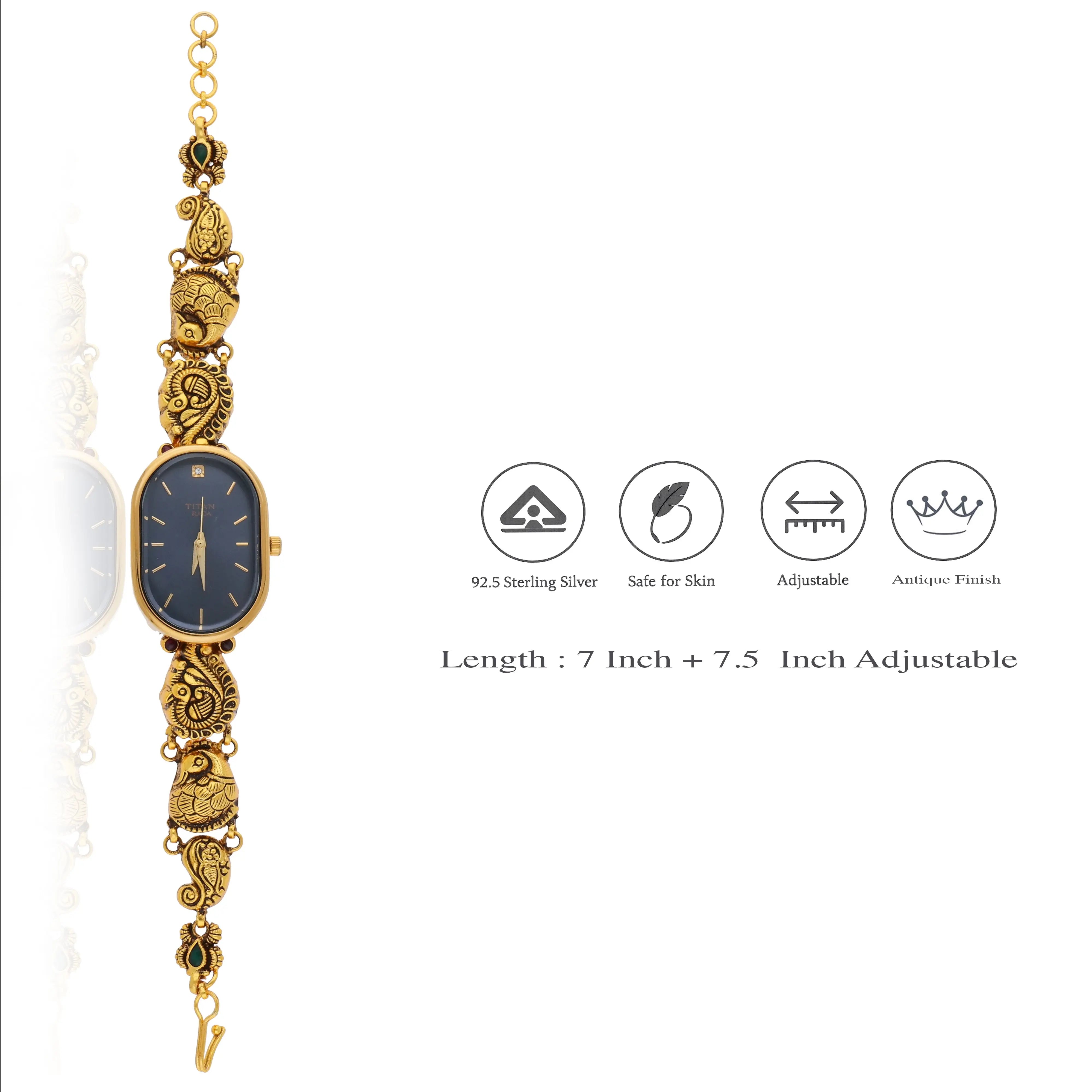 925 Silver Antique Silver Bracelet Watch for Women