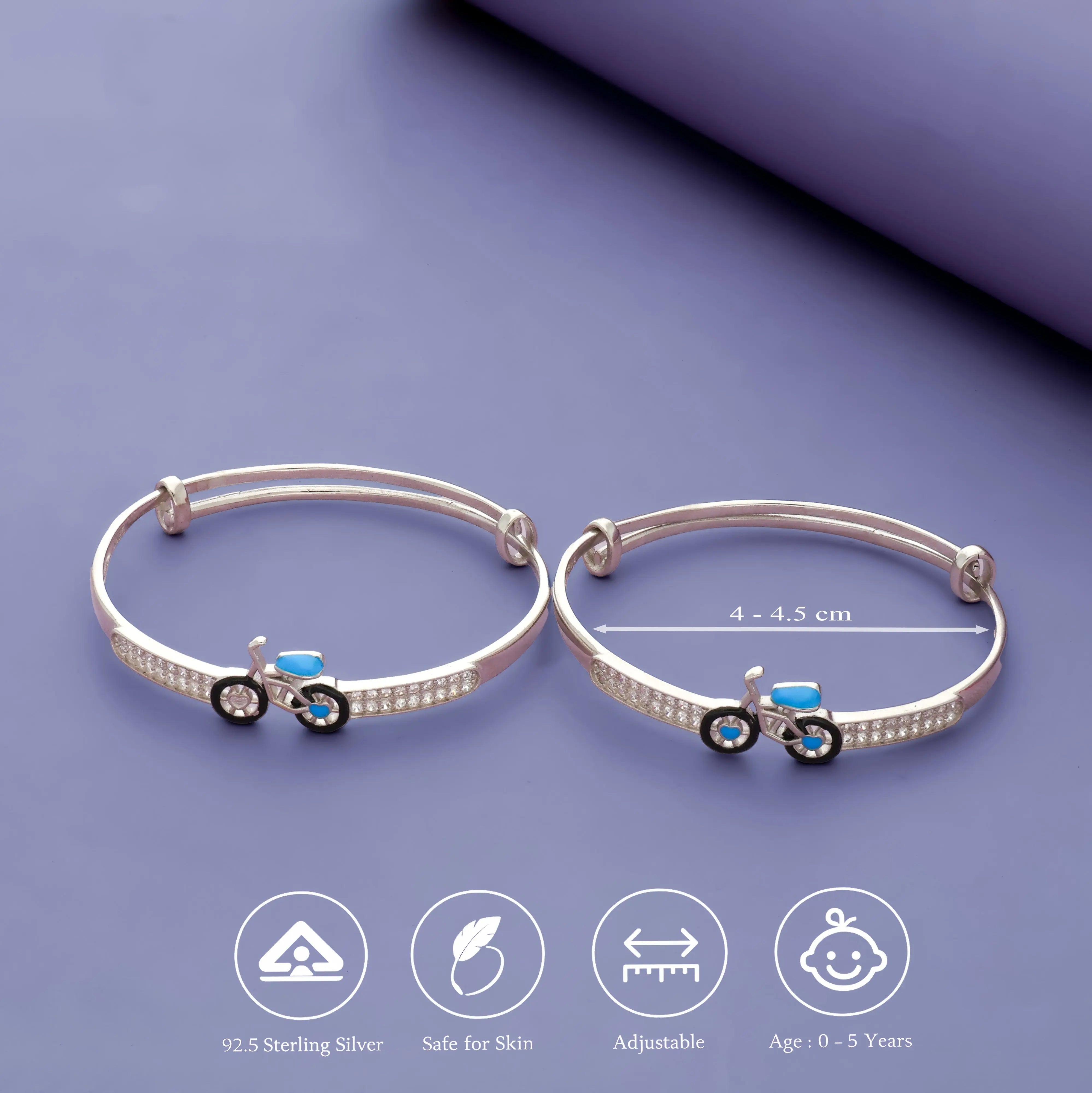 925 Silver Joyful Bicycle Kids Bangles (0-5 Yrs)