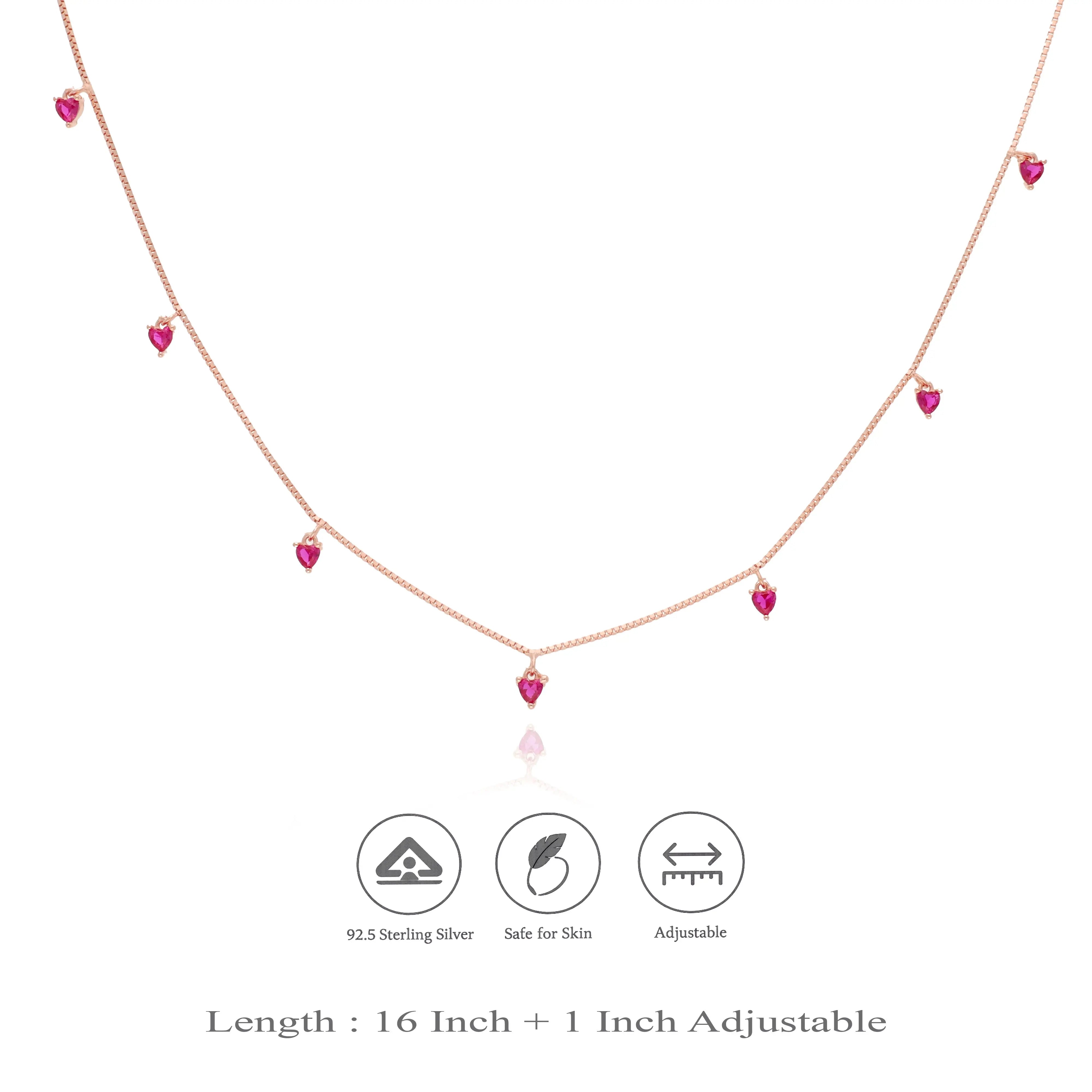 925 Silver Red Heart Charm Chain Necklace
