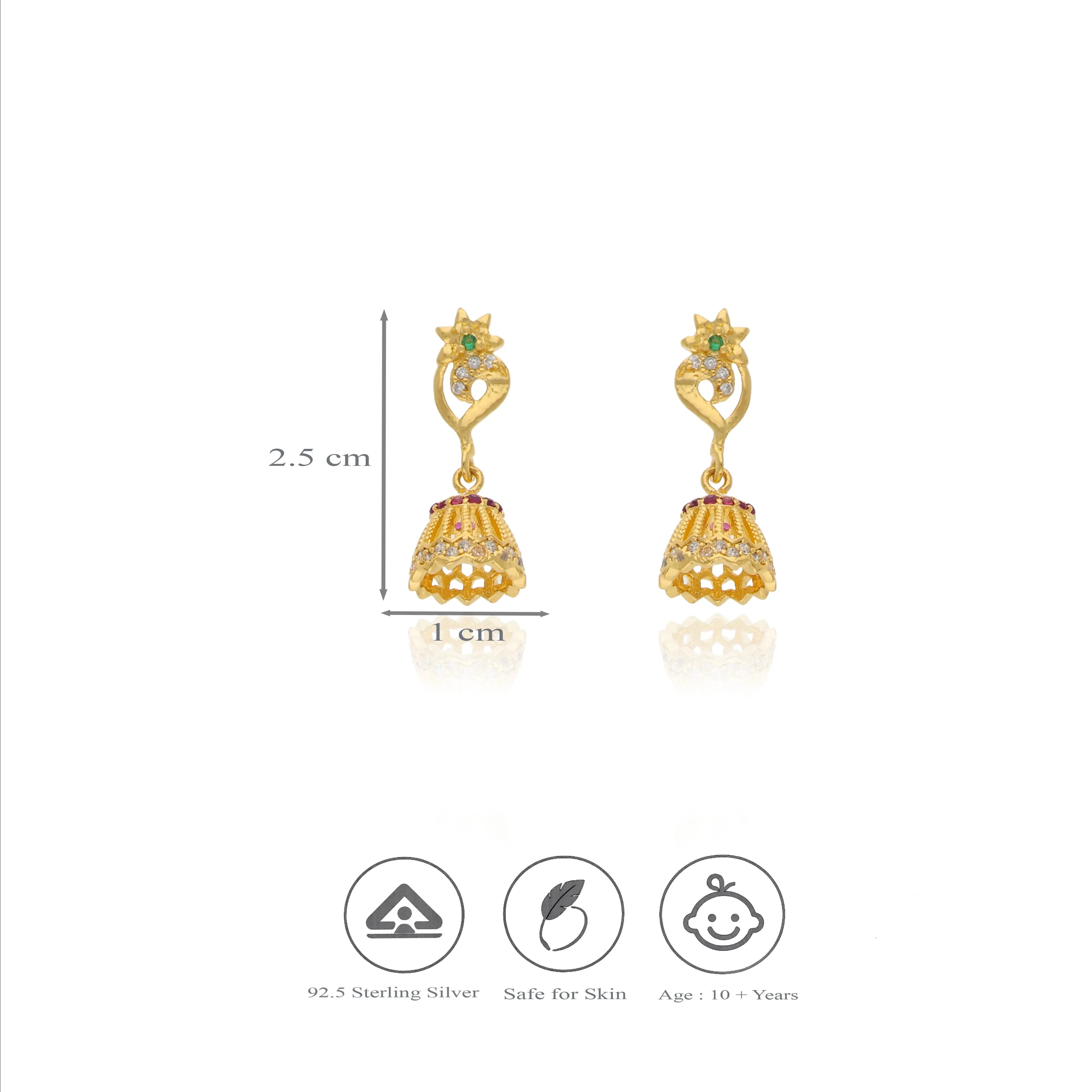 Chota Mayur Gold Polish 925 Silver Jhumkas