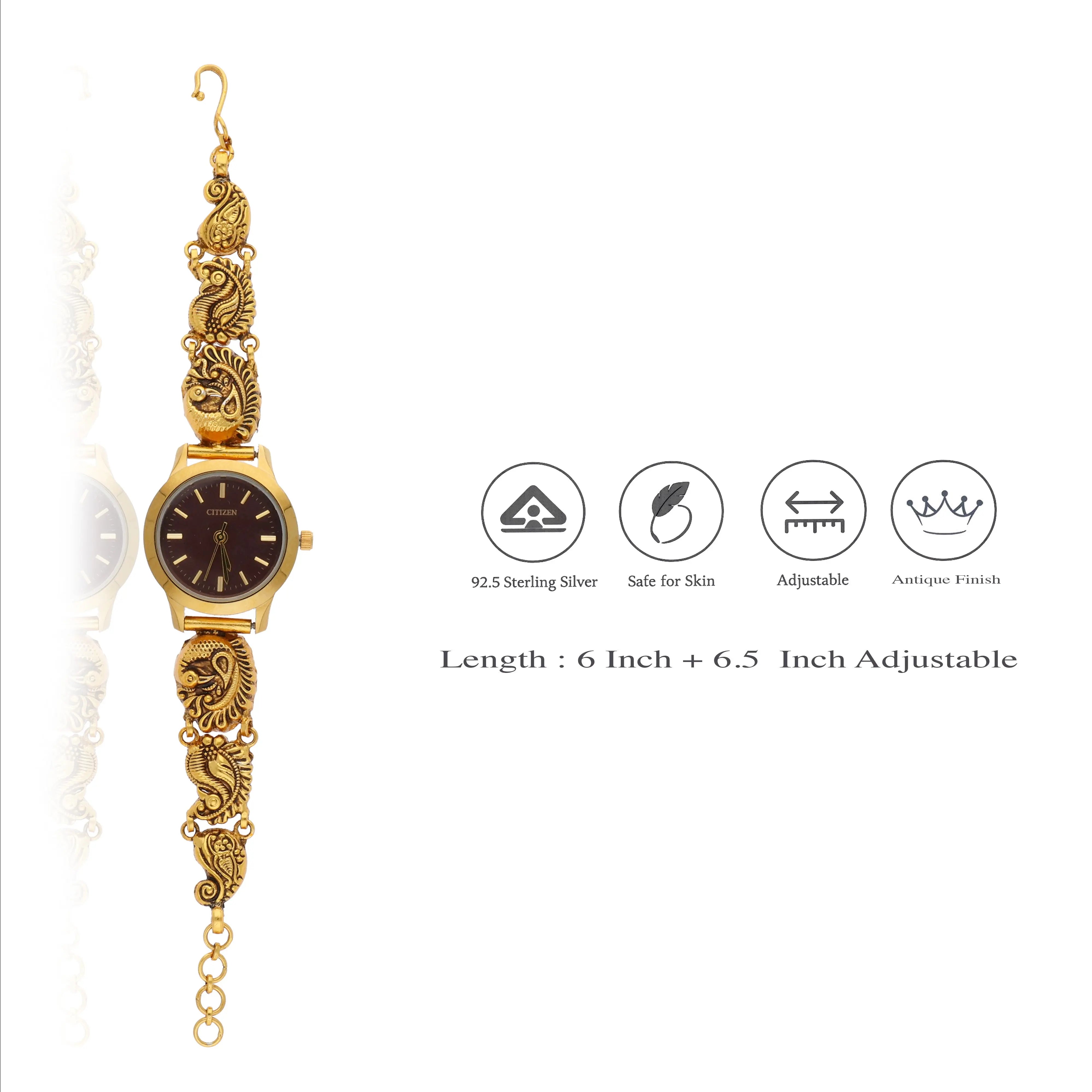 Ethnic Black Traditional Silver Wristwatch for Women